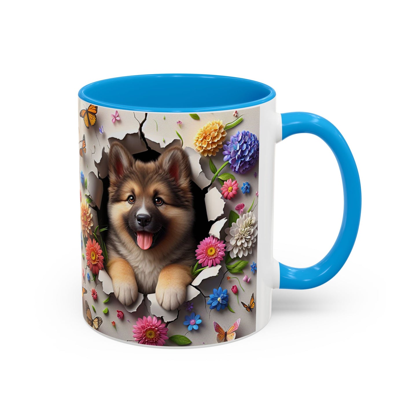 Mug Spitz Kawaii – Tasse Chiot Spitz Allemand avec Fleurs et Papillons – Cadeau Amoureux des Chiens 325ml