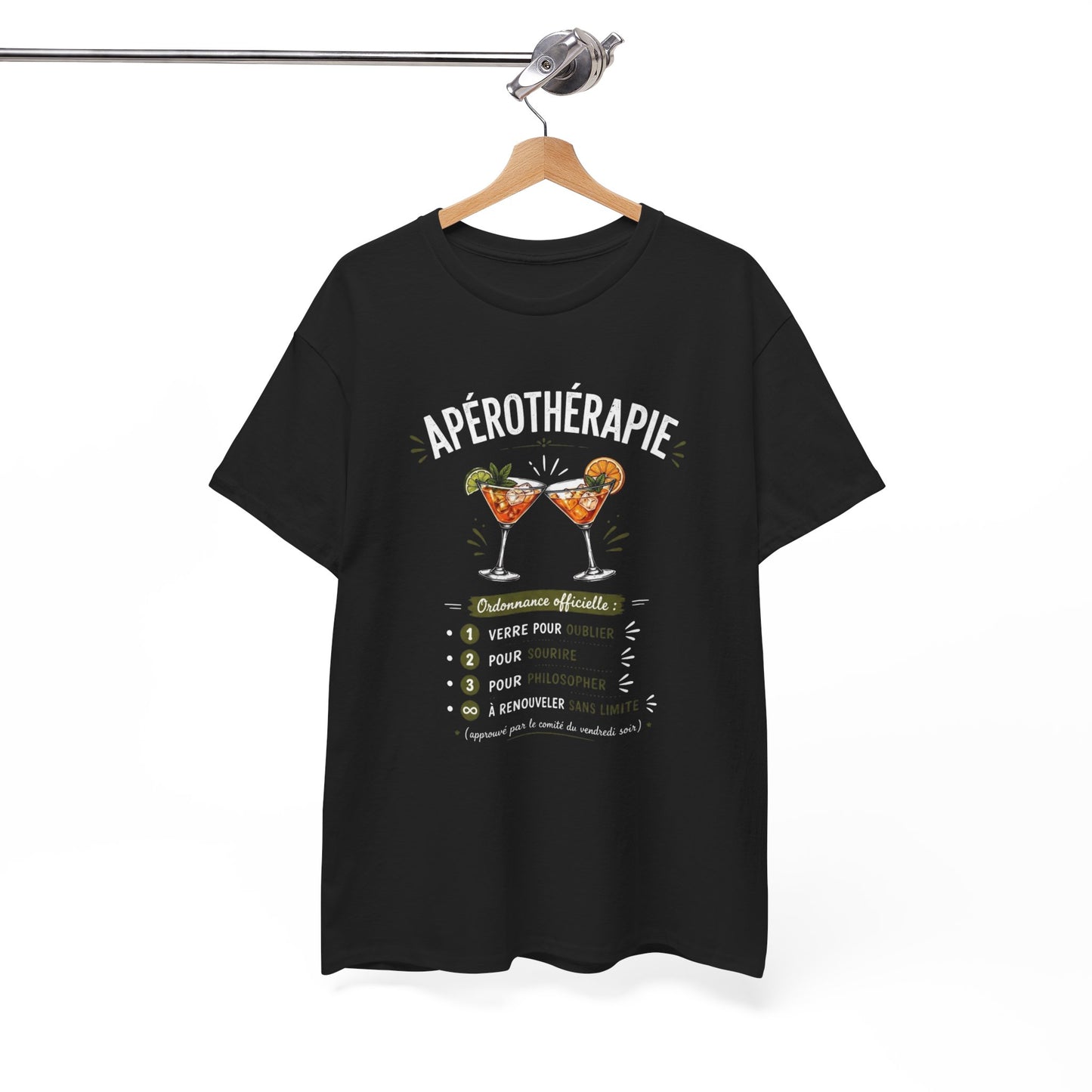 T-Shirt Apérothérapie Homme Femme – Tee Shirt Humour Apéro Cocktail – Cadeau Drôle Soirée Amis Weekend Noir Blanc Gris