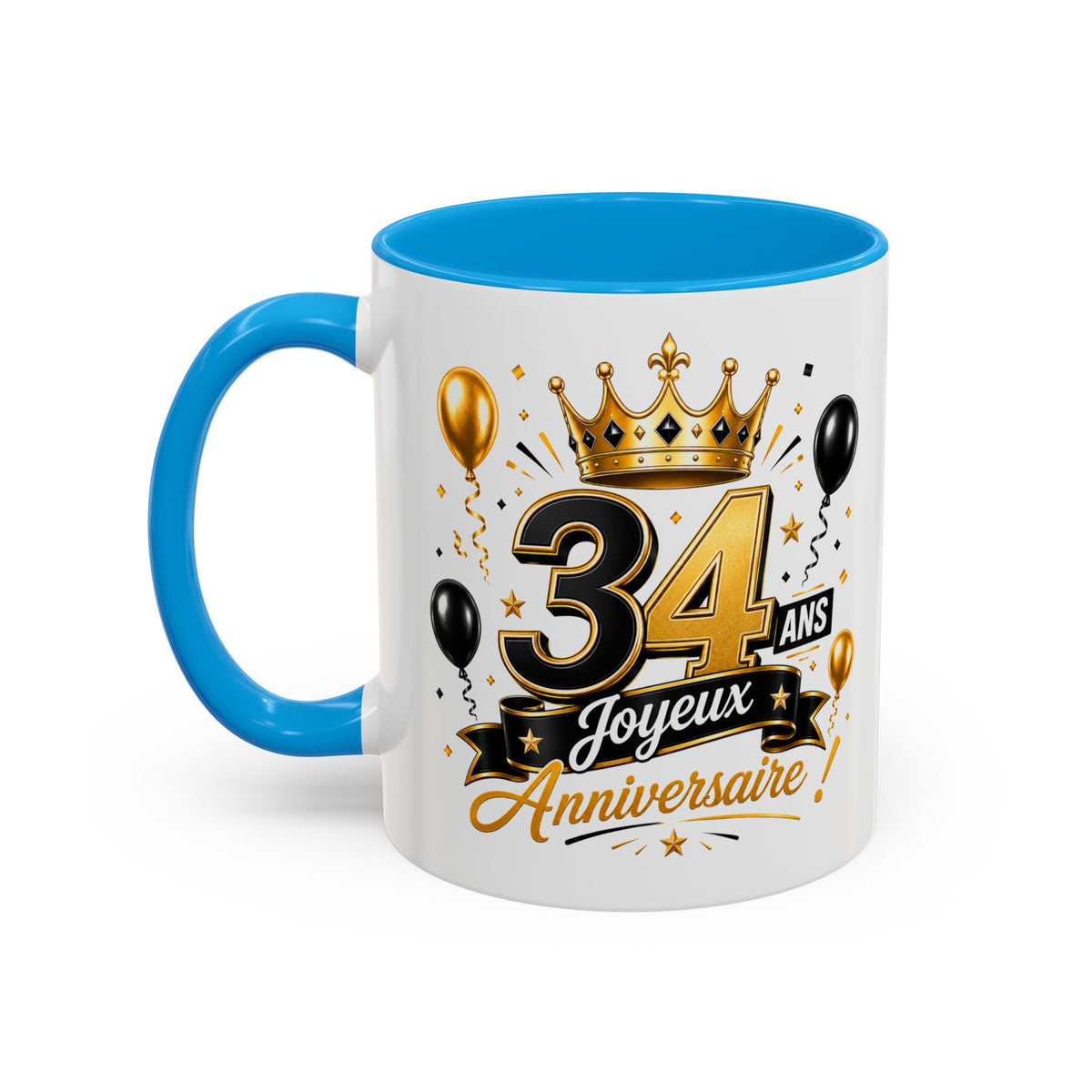 Mug Joyeux 34 Ans – Tasse Anniversaire 34 Ans – Cadeau Original pour Femme Homme – Idée Cadeau 34e Anniversaire Noir Bleu Rouge