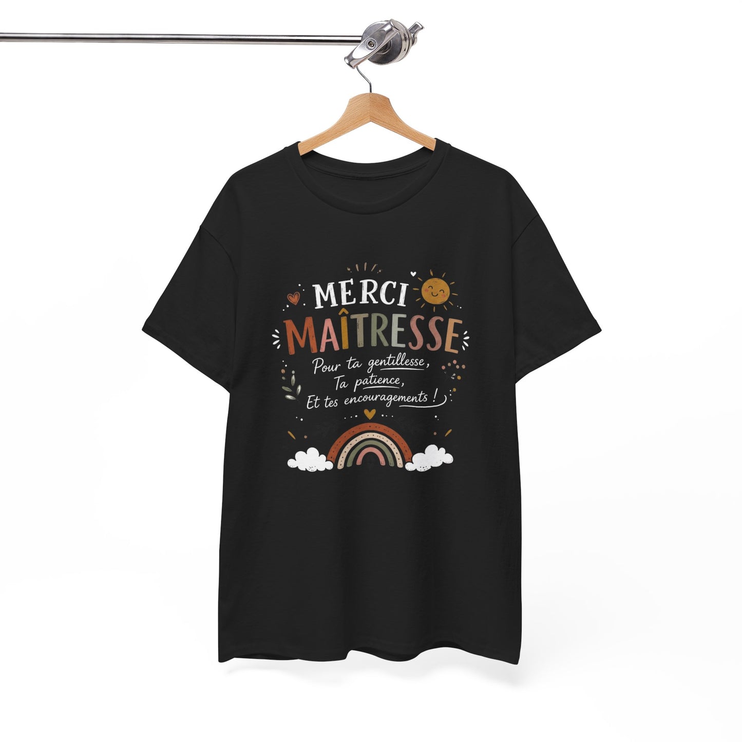 Tee Shirt Merci Maîtresse – Cadeau Remerciement Fin d’Année École Primaire – T-Shirt Femme Enseignante Gentillesse Patience