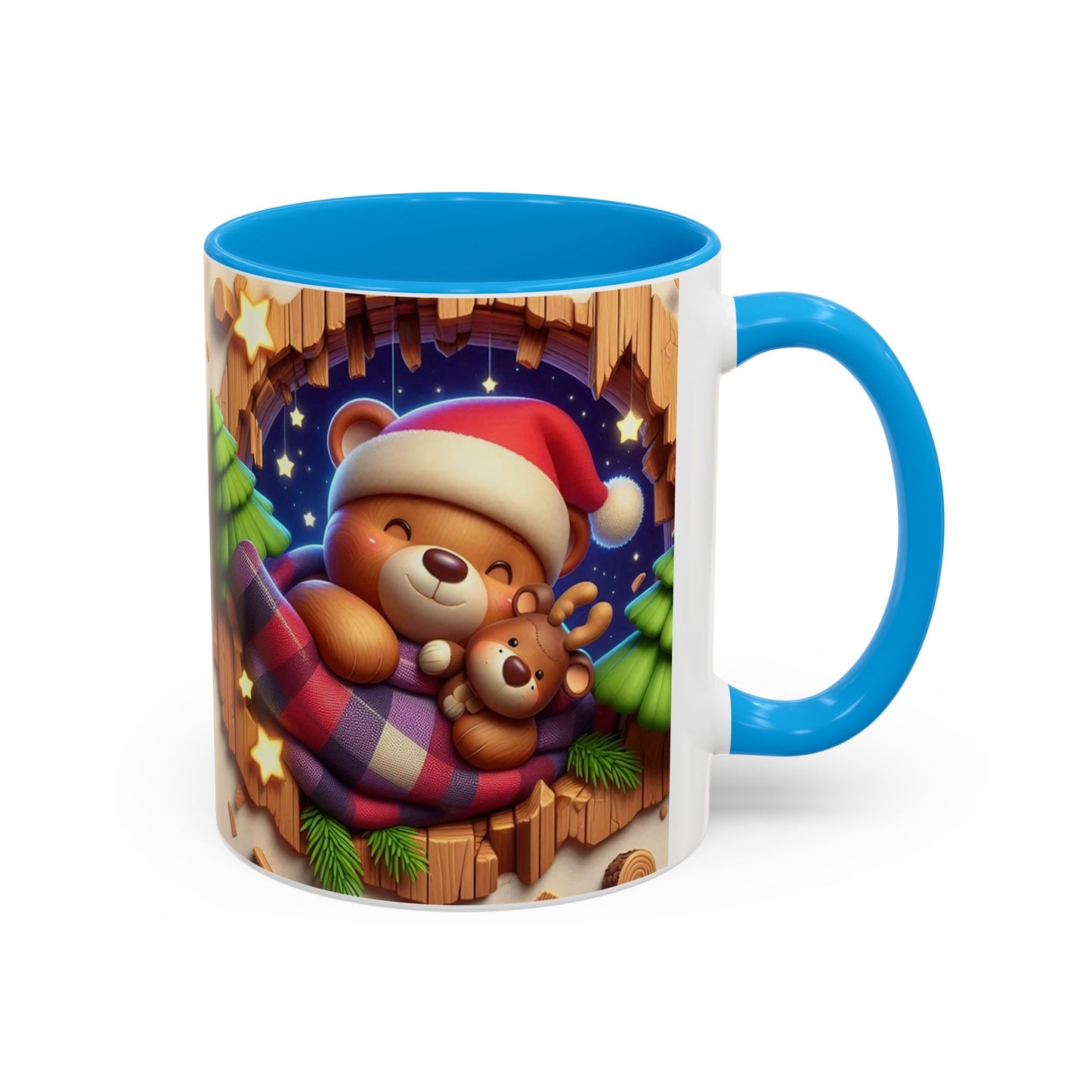 Mug Ours de Noël Kawaii – Tasse Ourson Adorable avec Bonnet de Noël, Plaid et Renne – Cadeau Hiver 325ml