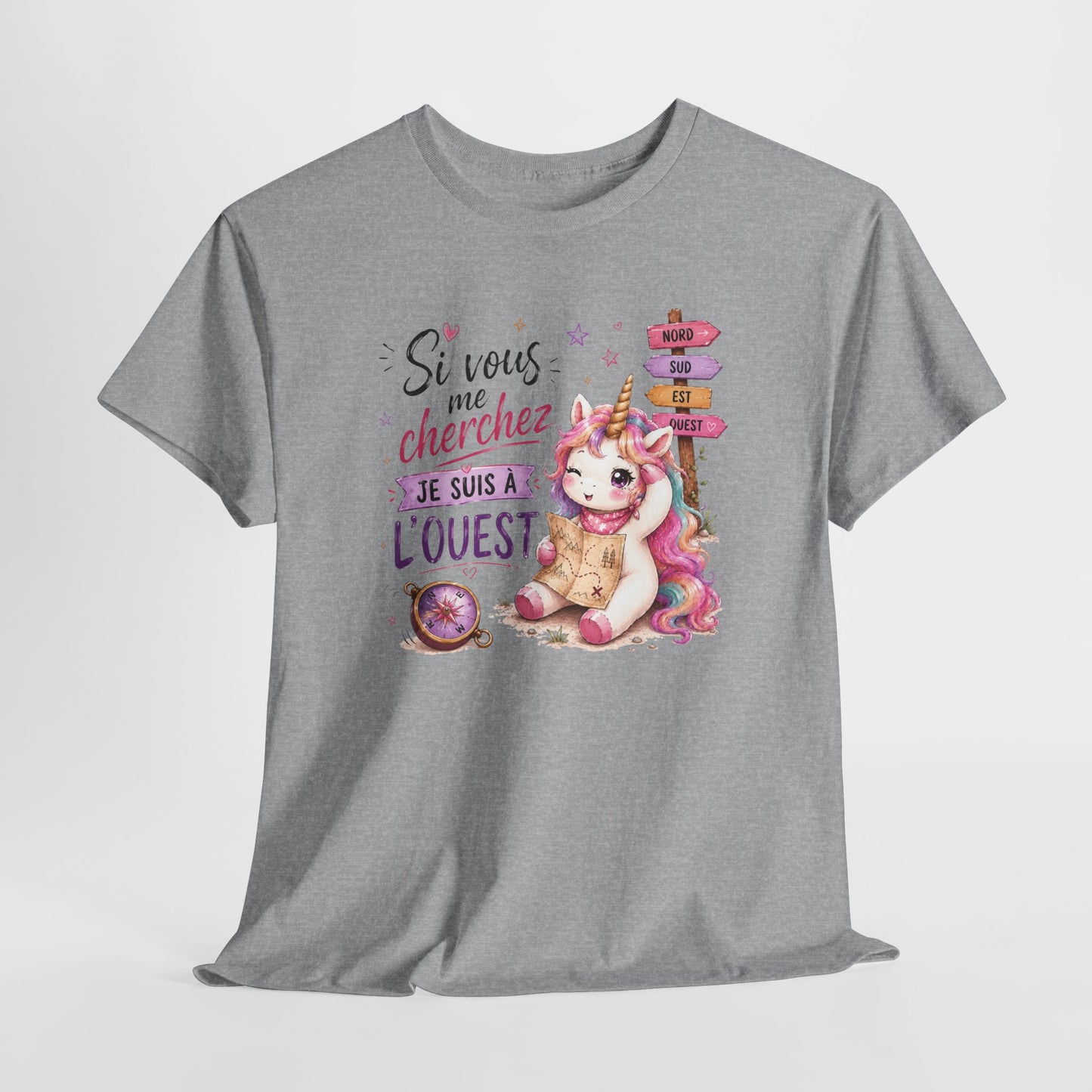 Tee-Shirt Femme Si Vous Me Cherchez Je Suis À L’Ouest – Licorne Drôle – Cadeau Humour Original