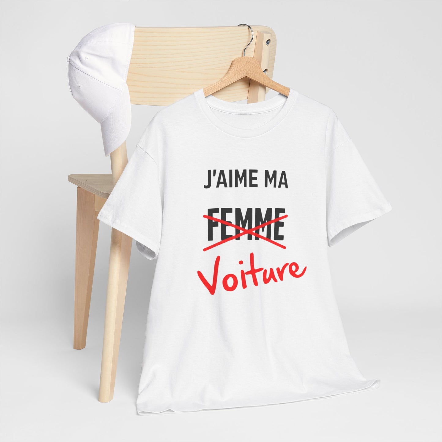 T-Shirt Humour J’aime ma Voiture – Tee Shirt Blague Adulte – Cadeau Drôle Homme Femme