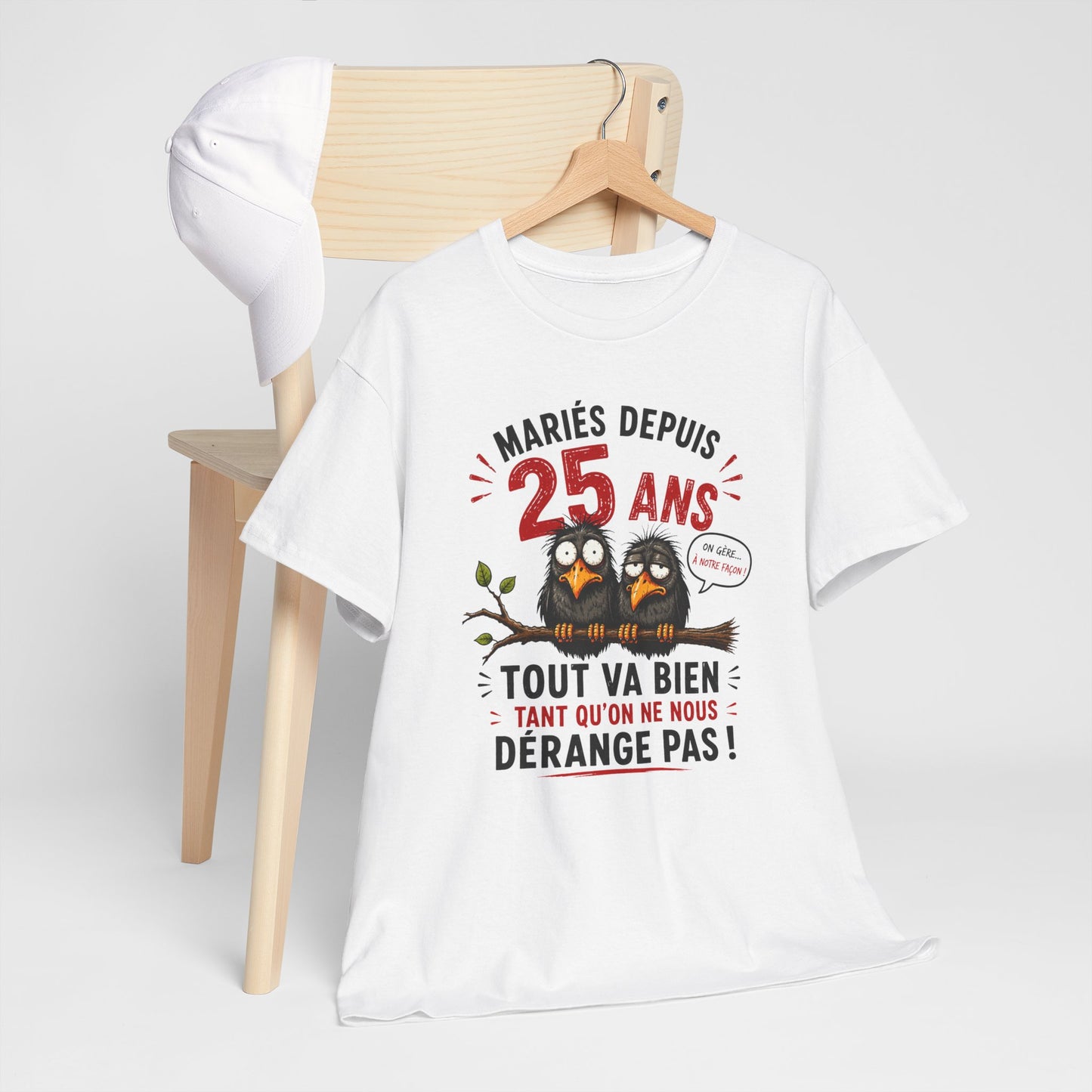 Tee-Shirt Homme Femme Mariés Depuis 25 Ans – Cadeau Anniversaire de Mariage Noces d’Argent – Humour Couple Original
