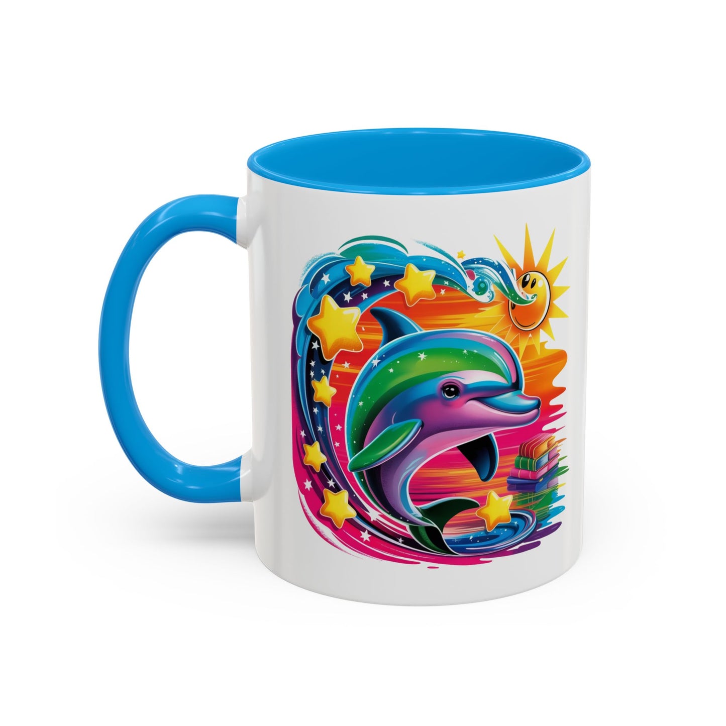 Mug Dauphin Multicolore – Tasse Design Fantaisie Océan Soleil et Étoiles – Cadeau Original 325ml