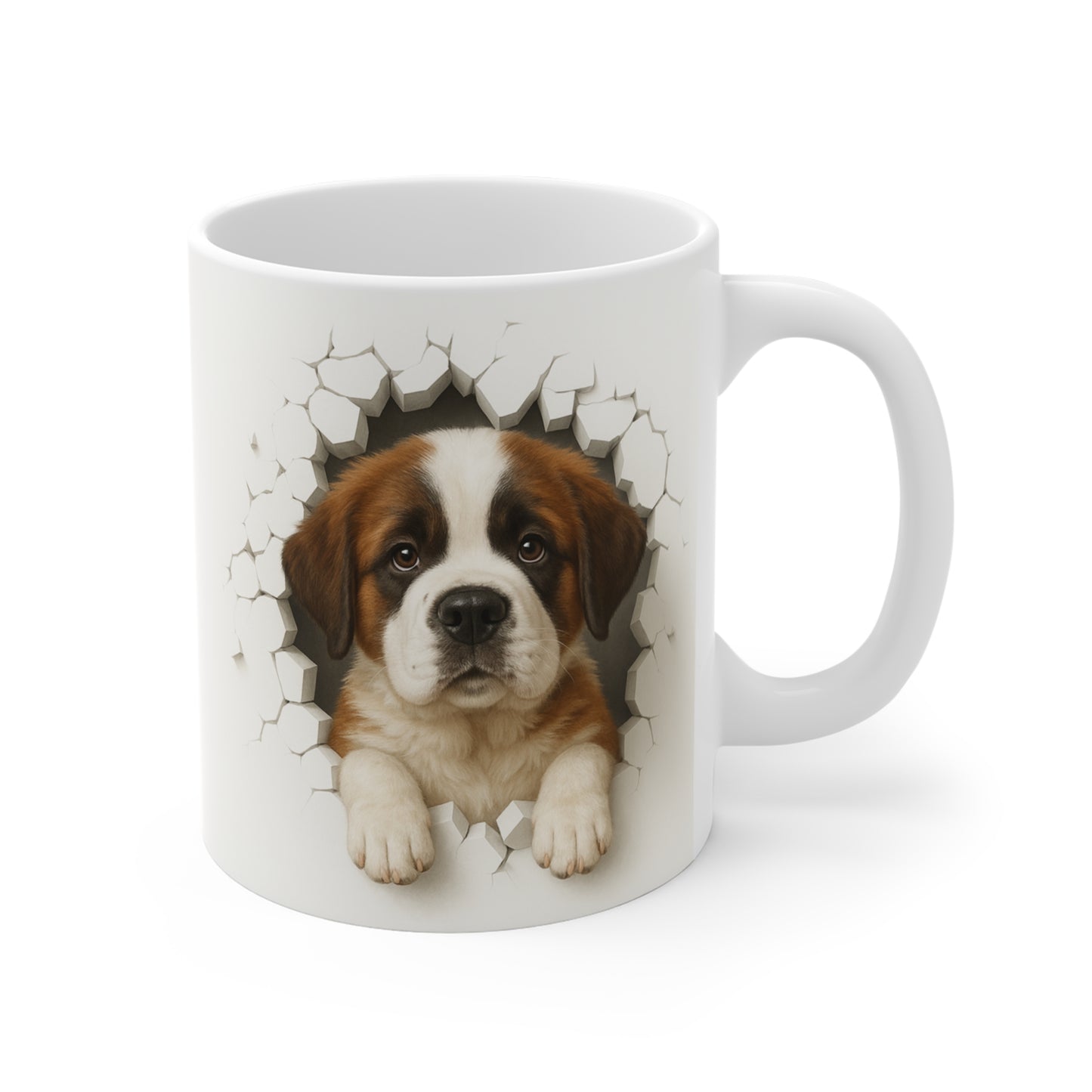 Mug Saint-Bernard Effet Mur Cassé – Tasse Chien 3D Trompe-l’œil – Cadeau Original Amoureux du Saint-Bernard