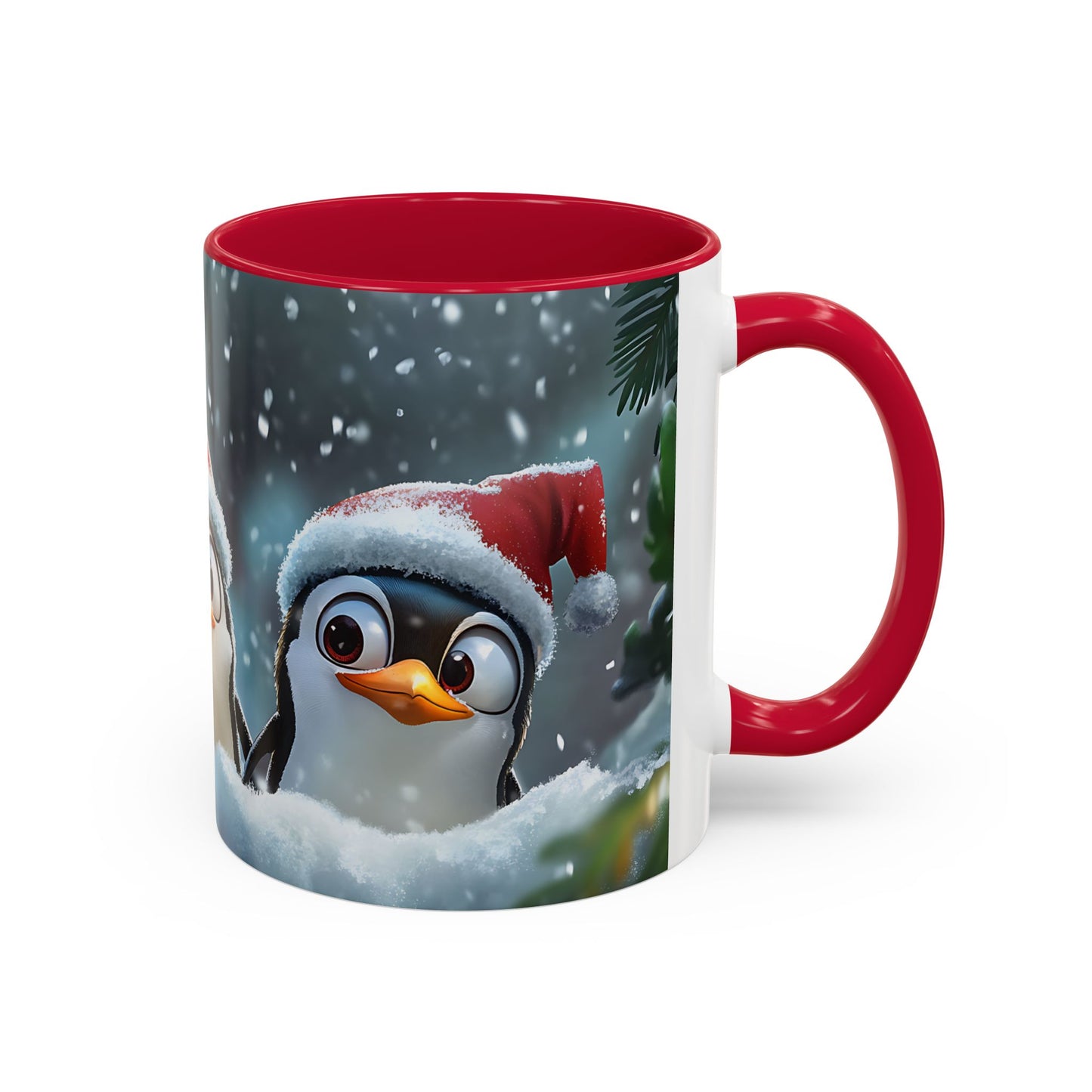 Tasse Pingouins de Noël – Mug Hiver avec Bonnets de Père Noël et Neige – Design Animal Kawaii 325ml