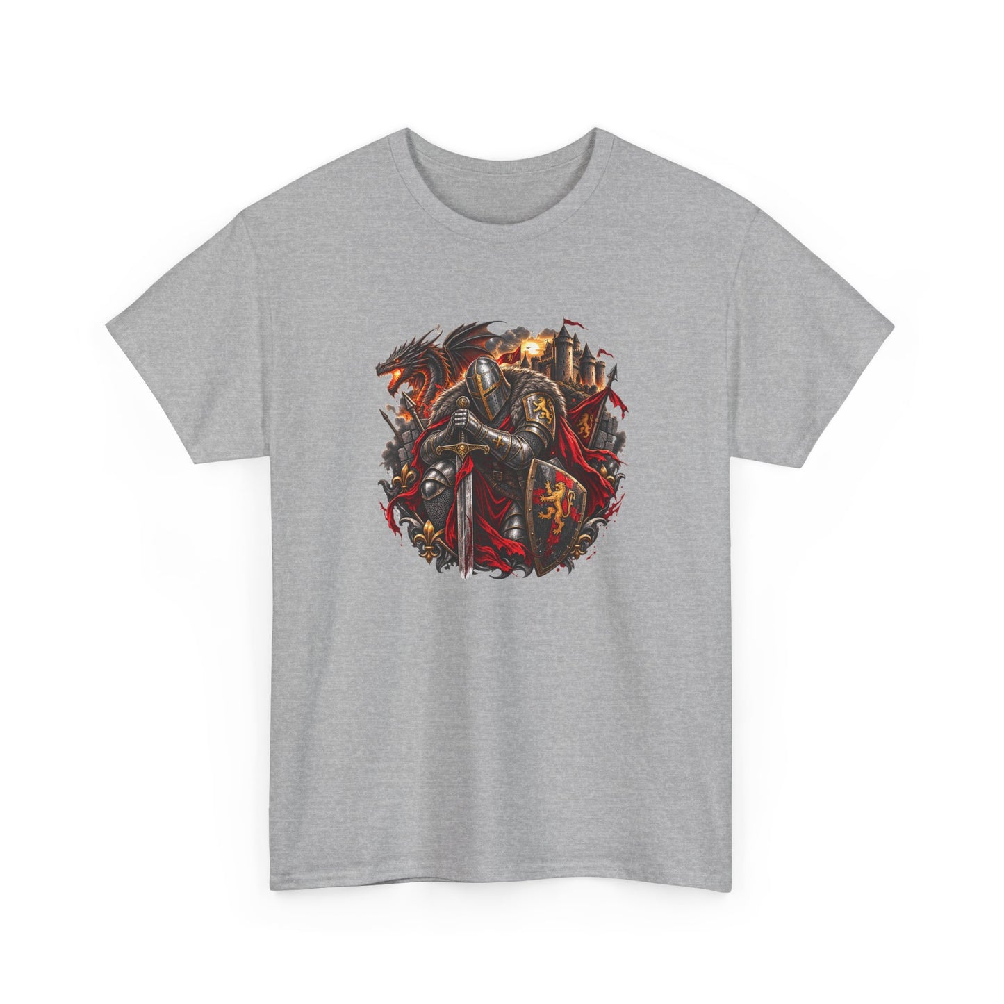 Tee Shirt Chevalier Médiéval Homme et Femme – Dragon Château Épée – T-Shirt Moyen Âge Guerrier Cadeau Original
