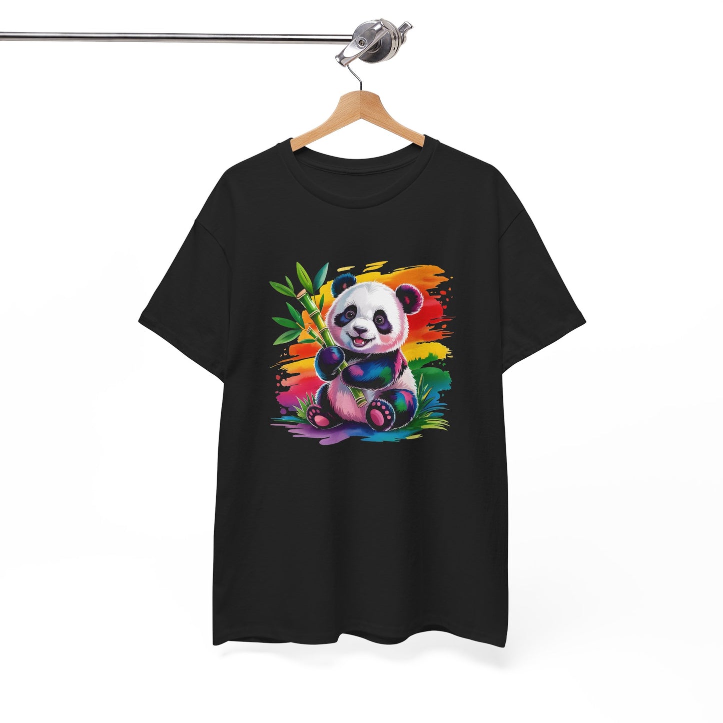T-Shirt Panda Mignon avec Bambou – Tee Shirt Animal Coloré Aquarelle – Cadeau Kawaii Nature Noir Blanc Gris