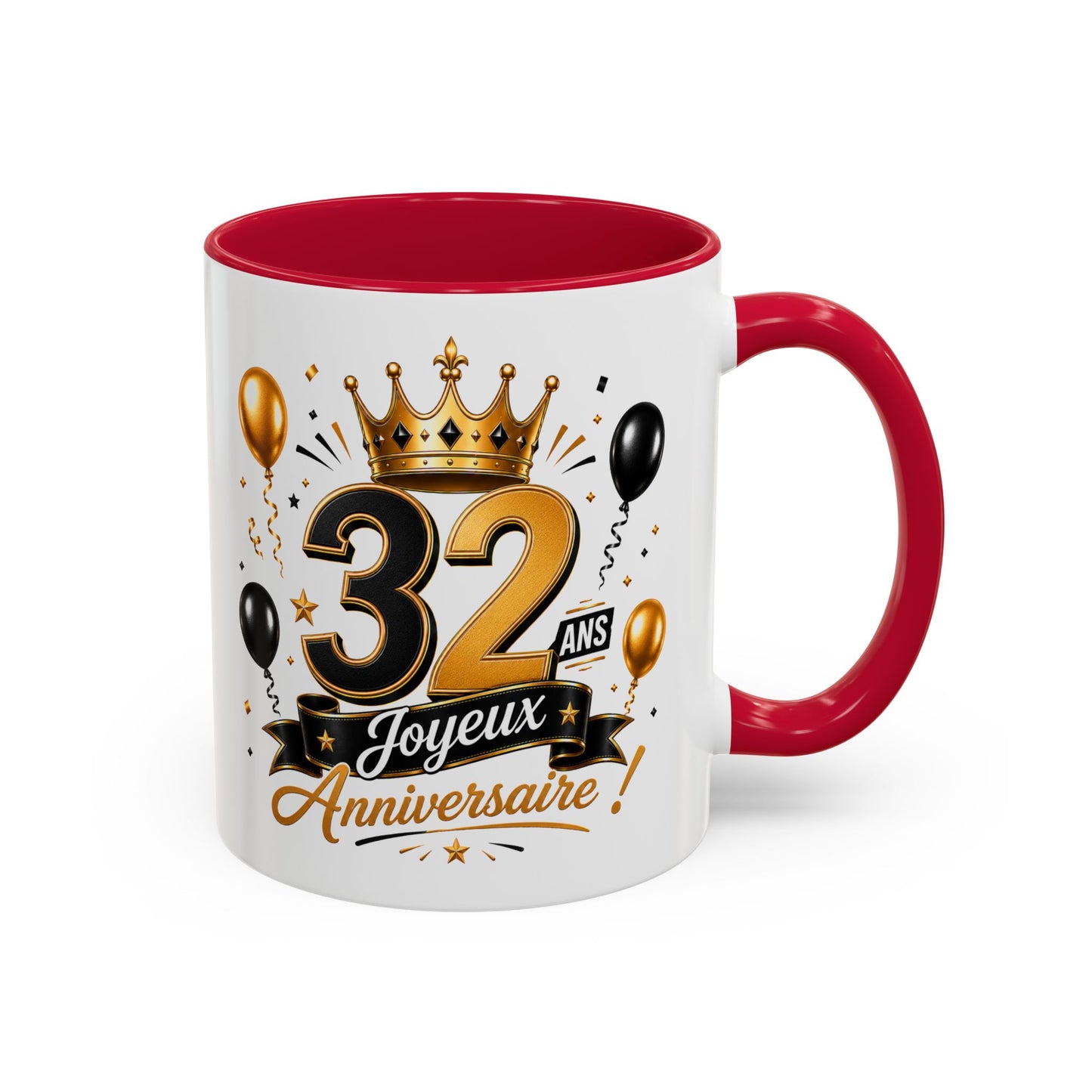 Mug Joyeux 32 Ans – Tasse Anniversaire 32 Ans – Cadeau Original pour Femme Homme – Idée Cadeau 32e Anniversaire Noir Bleu Rouge
