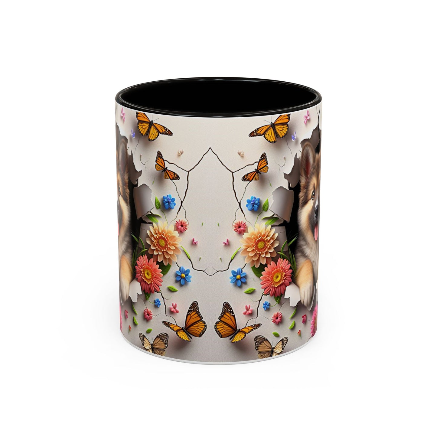 Mug Spitz Kawaii – Tasse Chiot Spitz Allemand avec Fleurs et Papillons – Cadeau Amoureux des Chiens 325ml