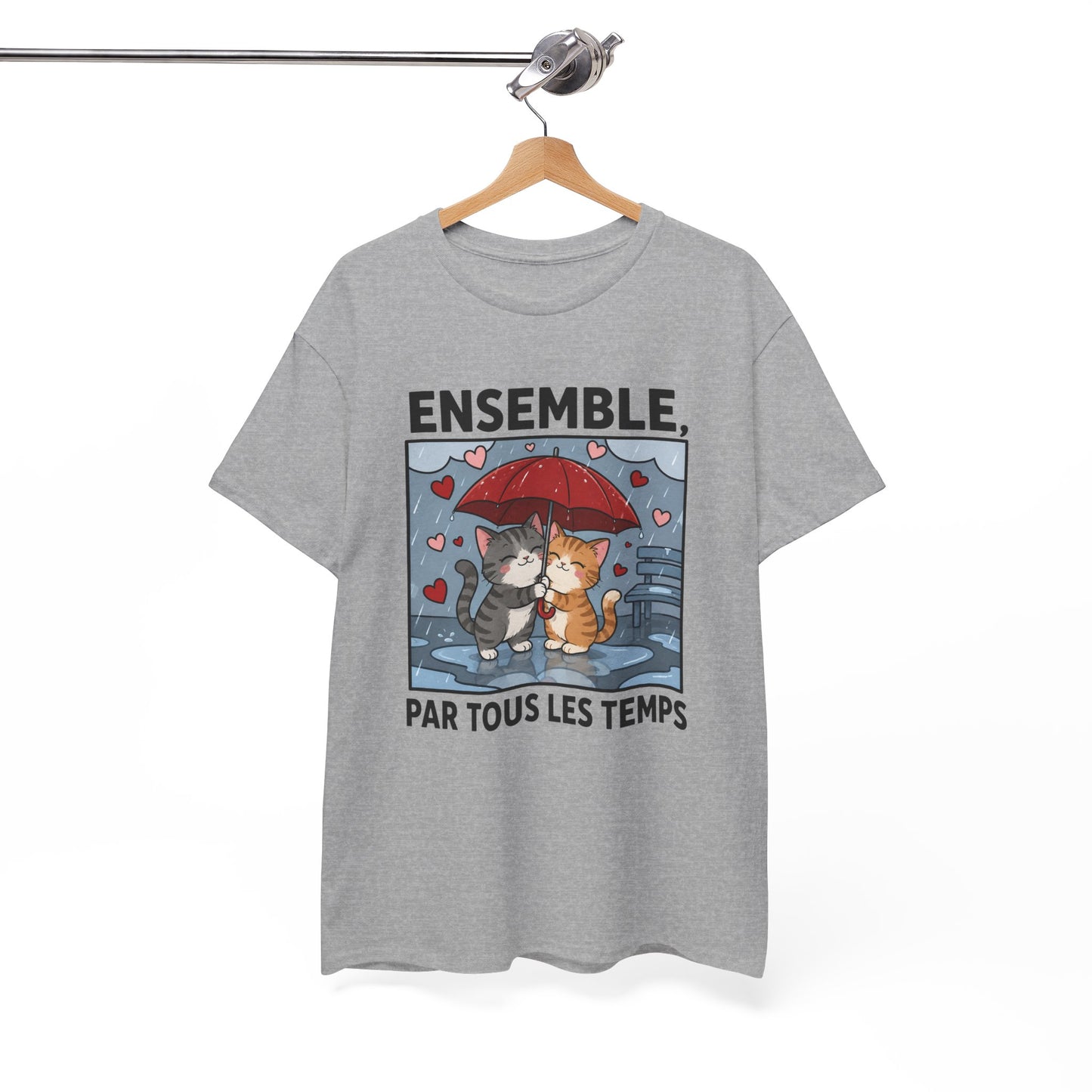 Tee-Shirt Chats Amoureux Sous La Pluie – Ensemble Par Tous Les Temps – Cadeau Couple Romantique Homme Femme Adulte