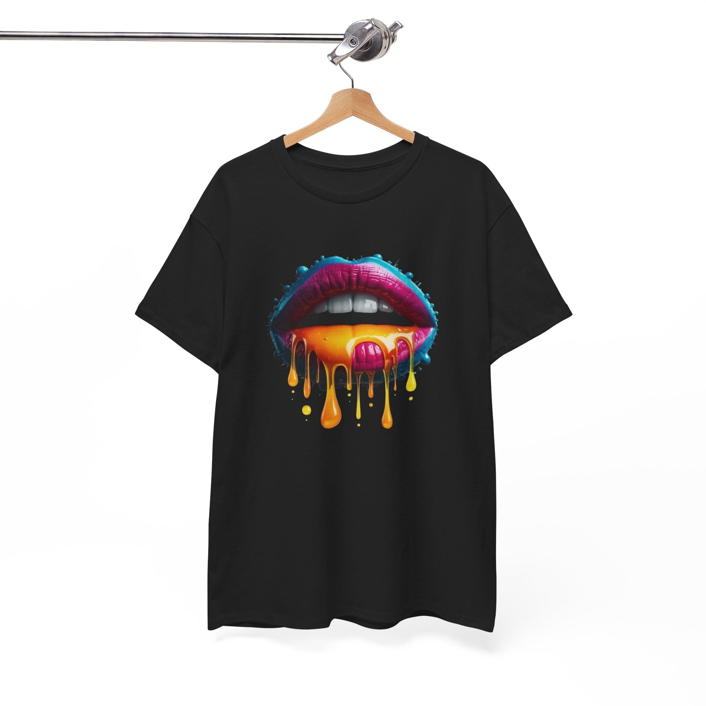T-Shirt Lèvres Colorées Pop Art – Tee Shirt Bouche Dripping Moderne – Cadeau Tendance Streetwear Noir Blanc Gris
