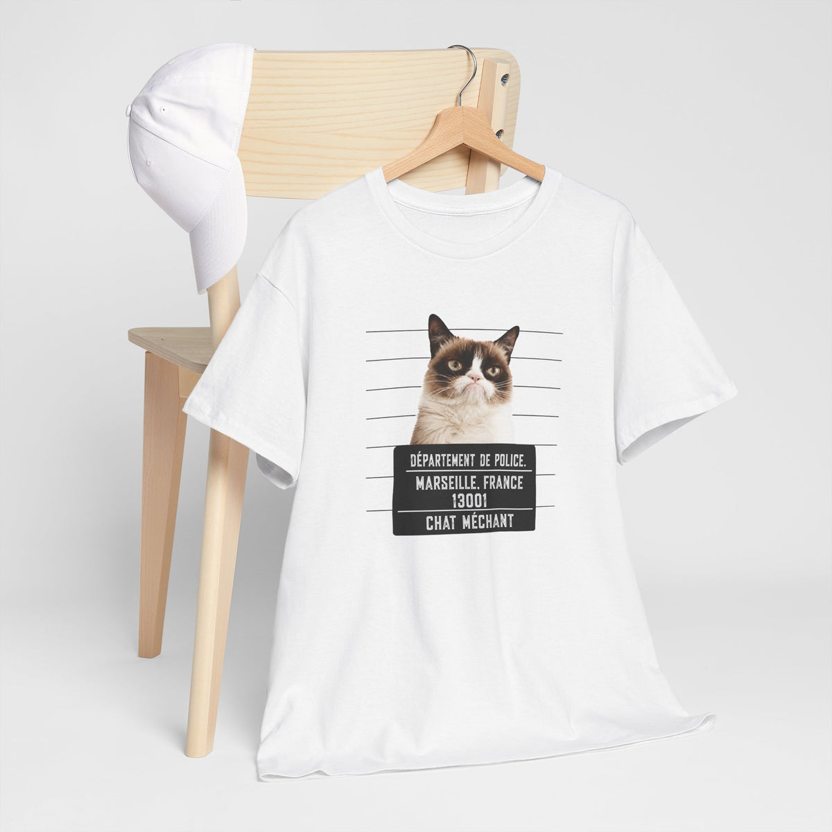 Tee Shirt Chat Homme Femme – Chat Méchant Humour Poste de Police – Idée Cadeau Amoureux des Chats Félin Drôle
