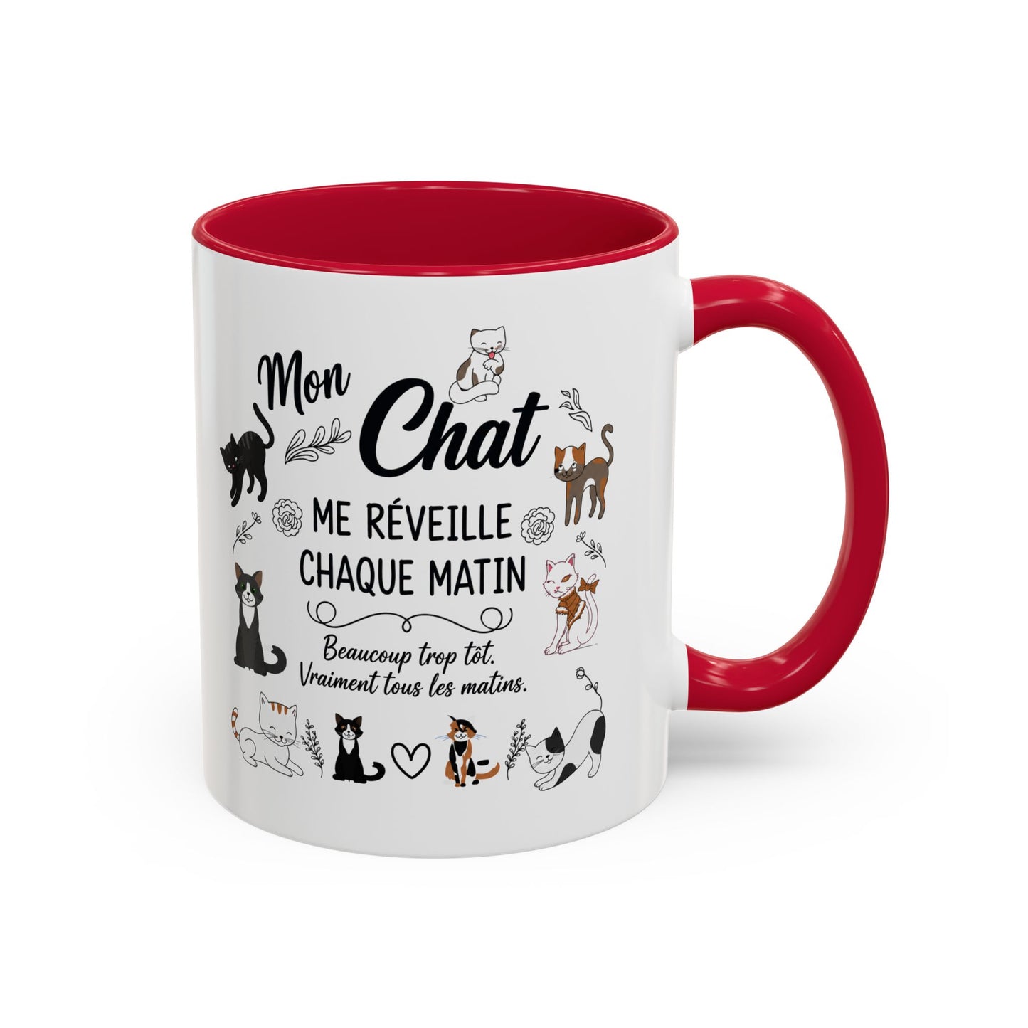 Tasse Chat Homme et Femme – Mon Chat Me Réveille Chaque Matin – Mug Humour Amoureux des Chats – Cadeau Propriétaire de Chat – 325 ml