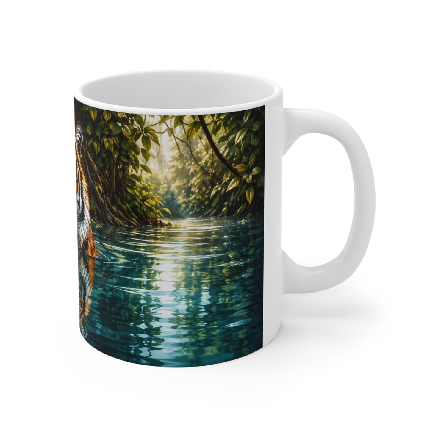 Tasse Tigre Jungle – Mug Tigre Réaliste avec Reflet dans l’Eau – Cadeau Animal Sauvage Homme Femme 325ml