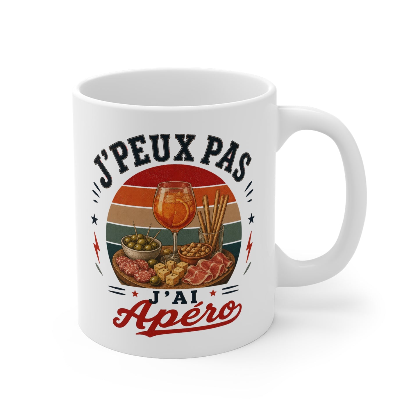 Tasse J’Peux Pas J’Ai Apéro – Mug Humour Apéritif Vintage – Cadeau Homme Femme 325ml