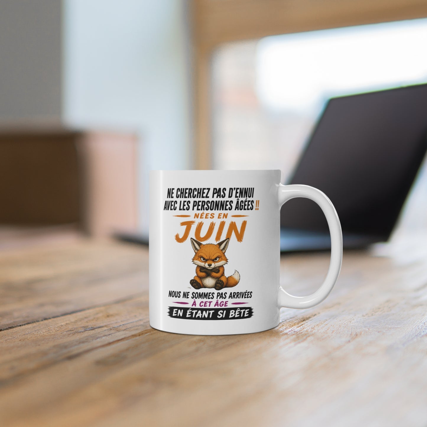 Tasse Retraite Juin Humour – Mug Personne Âgée Renard Drôle – Cadeau Retraité 325ml