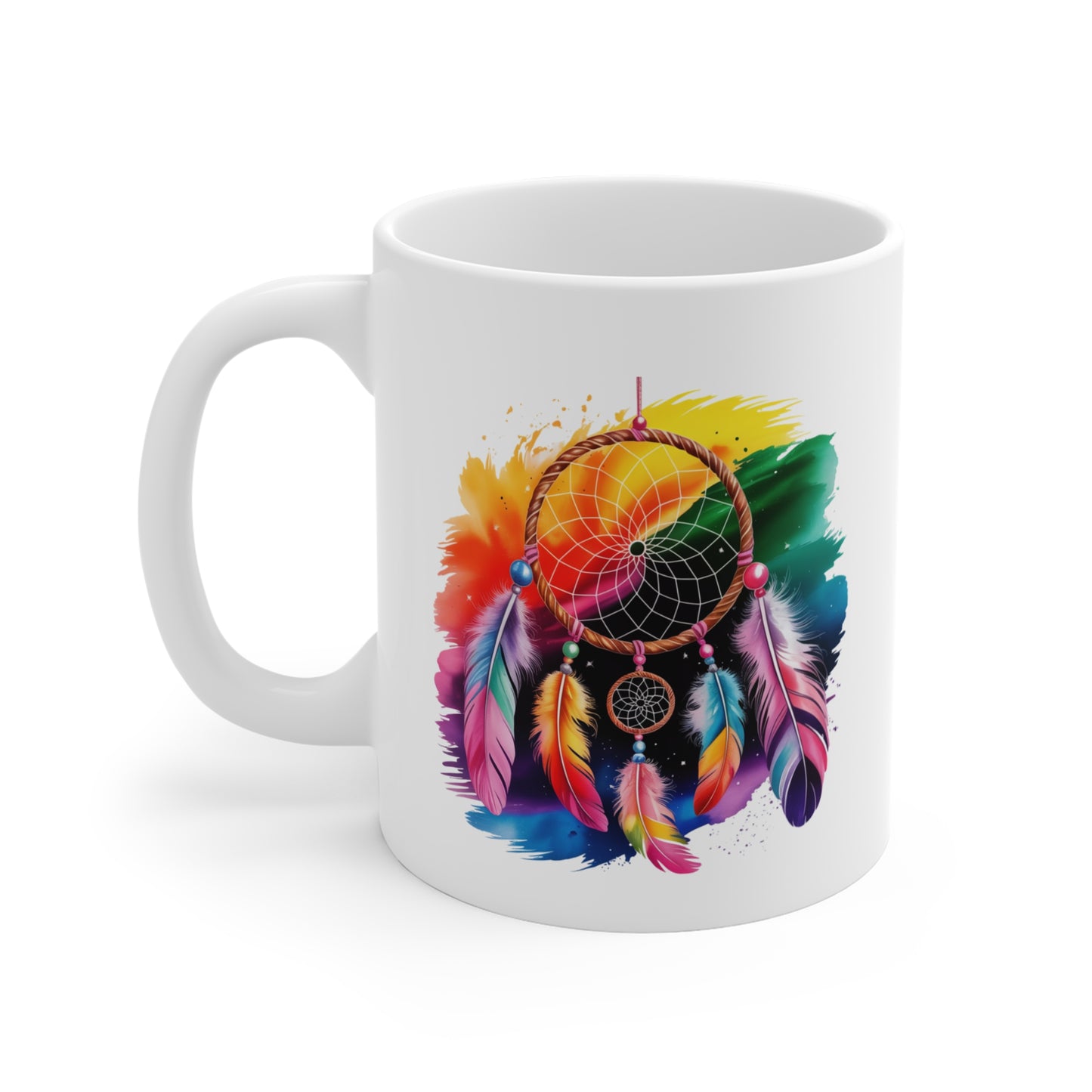 Tasse Attrape-Rêves Coloré – Mug Bohème Spirituel avec Plumes Arc-en-ciel – Design Mystique et Zen – Cadeau Original 325ml