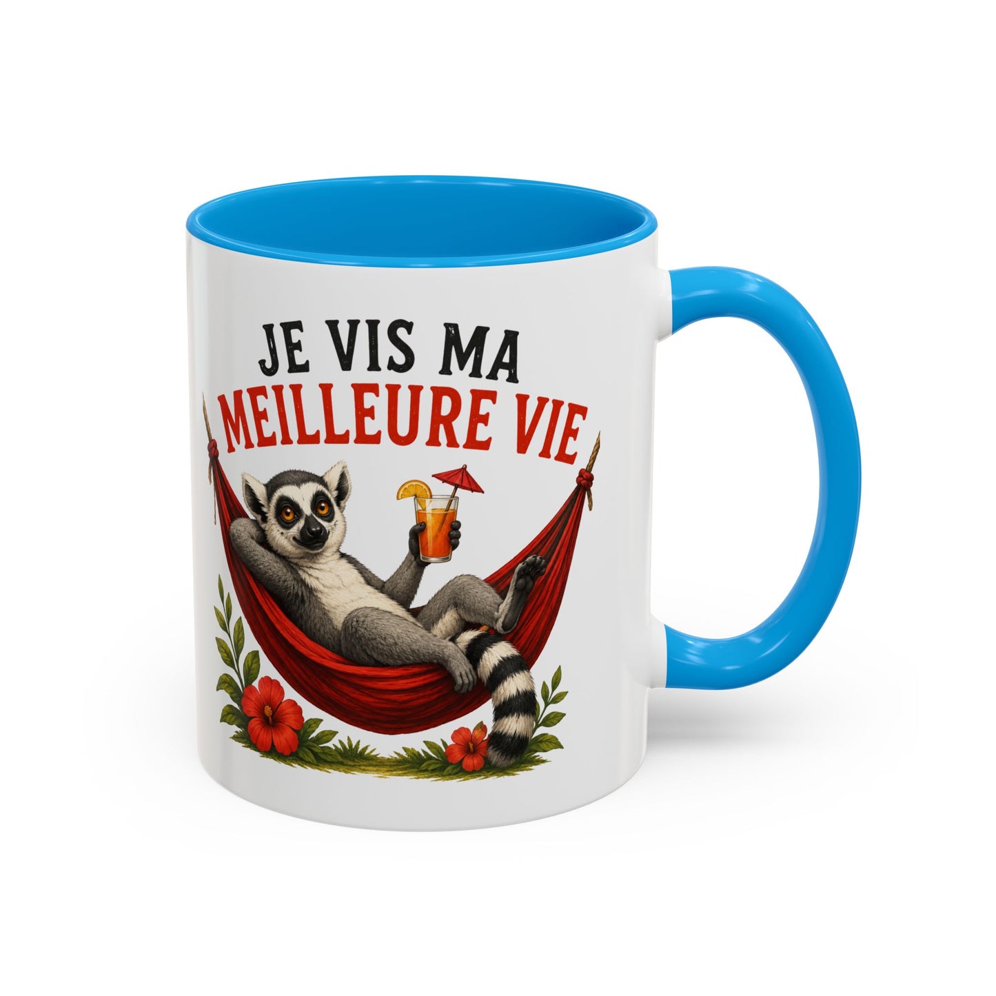 Tasse Lémurien Homme et Femme – Mug Animal Tropical Hamac Vacances Détente – Cadeau Original Amusant 325 ml