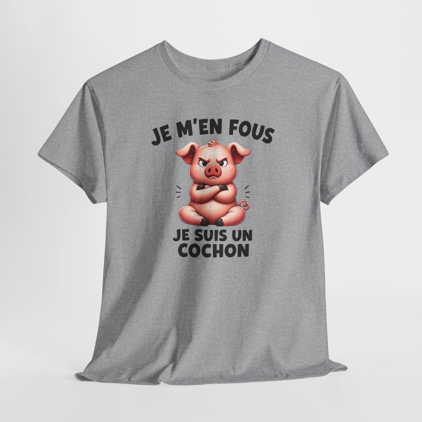 Tee Shirt Je M’En Fous Je Suis Un Cochon – T-Shirt Humour Cochon Grincheux – Cadeau Homme Femme Animal Mignon et Sarcastique