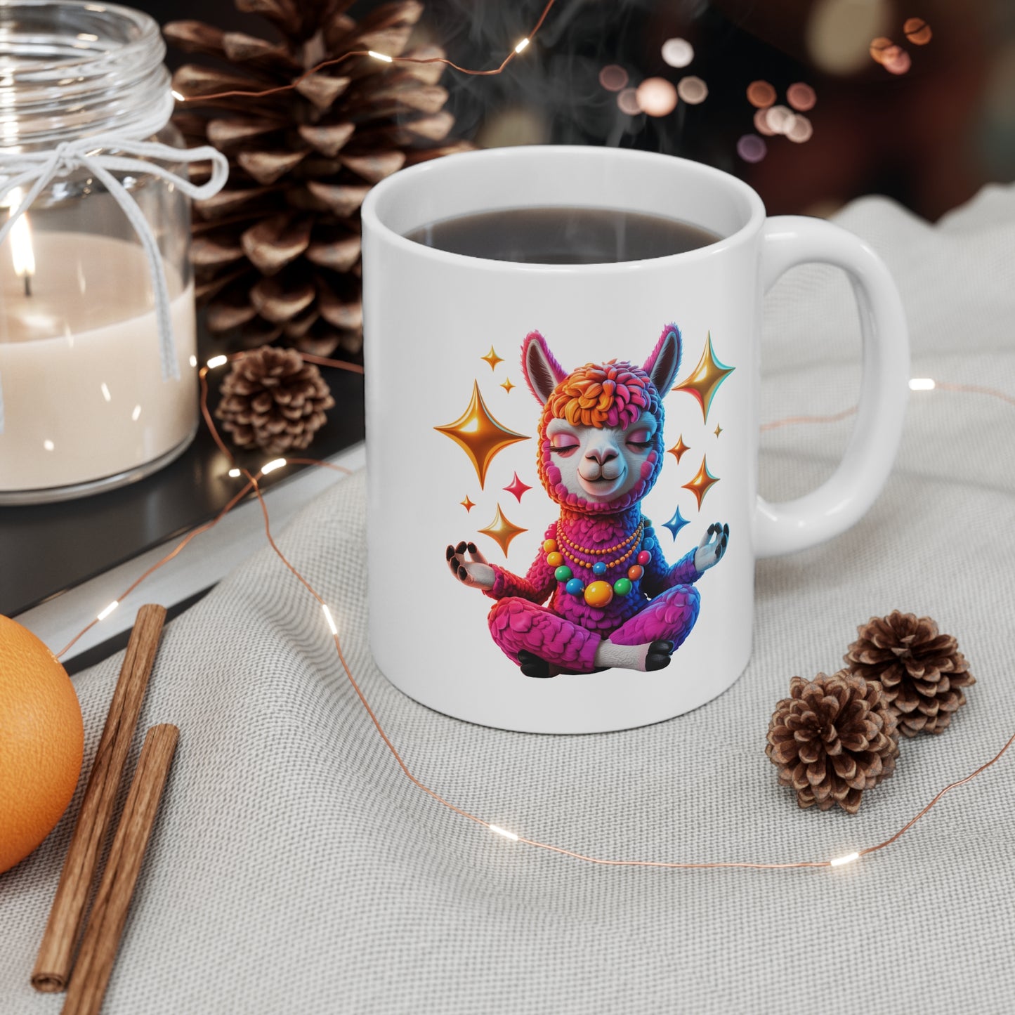 Mug Lama Kawaii Zen – Tasse Alpaga Méditation Arc-en-Ciel – Design Animal Relaxant et Spirituel – Cadeau Original pour Yoga, Méditation et Fans d’Animaux Mignons – Céramique 325ml