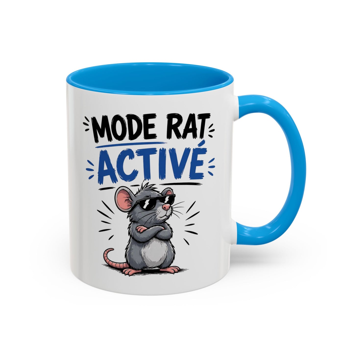 Mug Humour Mode Rat Activé – Tasse Souris Cool avec Lunettes – Cadeau Original Drôle et Décalé Céramique 325ml Noir Bleu Rouge
