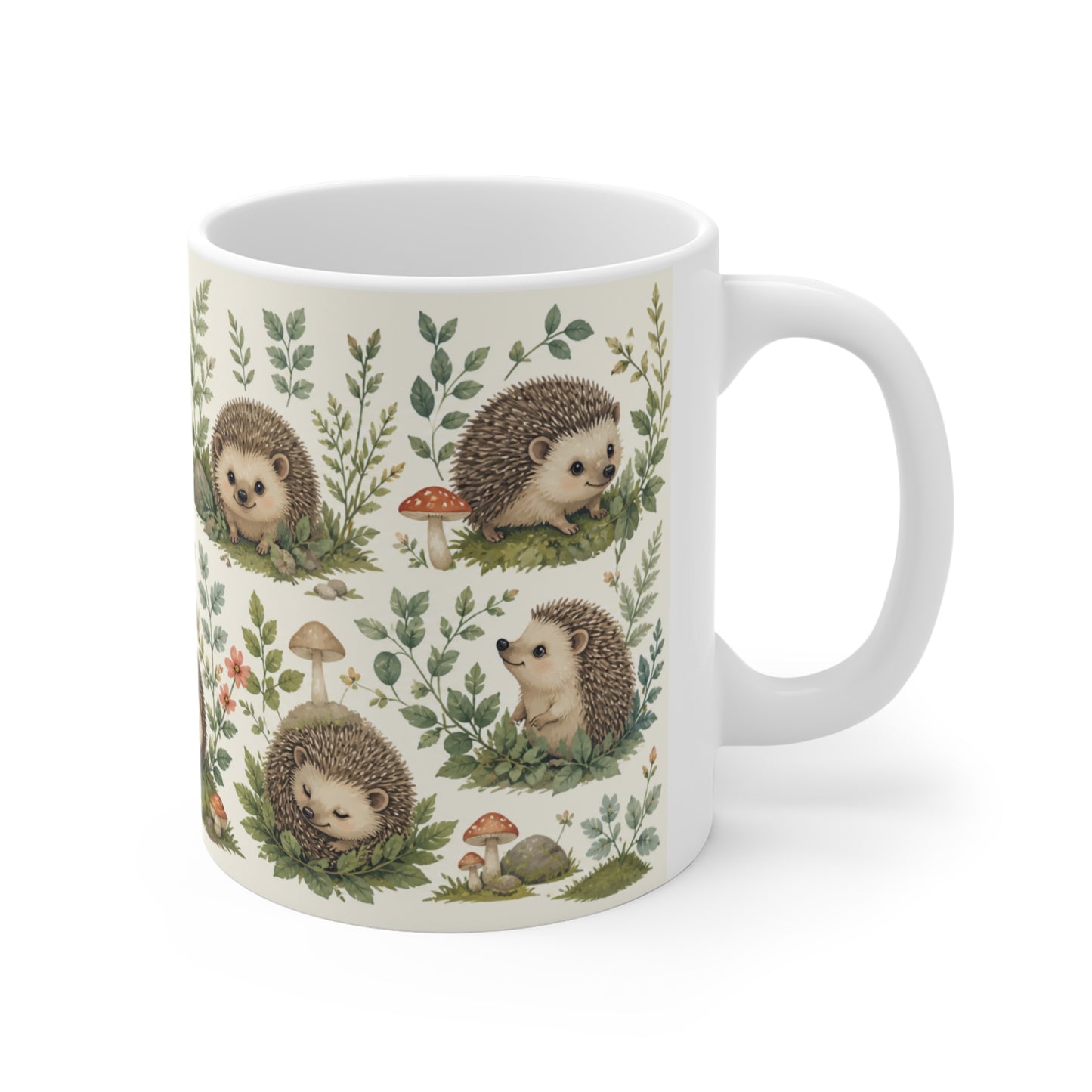 Tasse Hérisson Mignon Forêt – Mug Kawaii Nature Champignons Fleurs Woodland – Cadeau Homme Femme Enfant 325ml