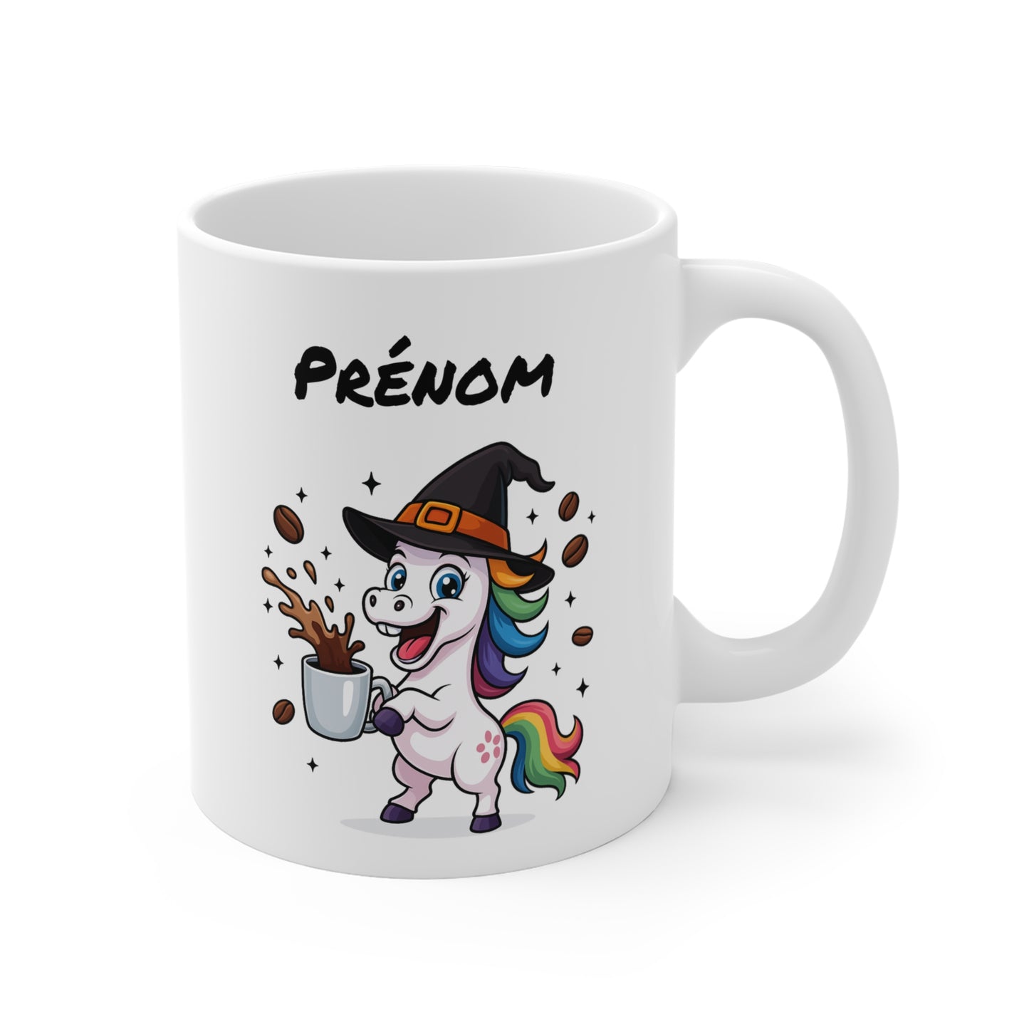 Mug Personnalisé Licorne Sorcière Halloween 325ml – Tasse Céramique Prénom Arc-en-Ciel Magique – Cadeau Original