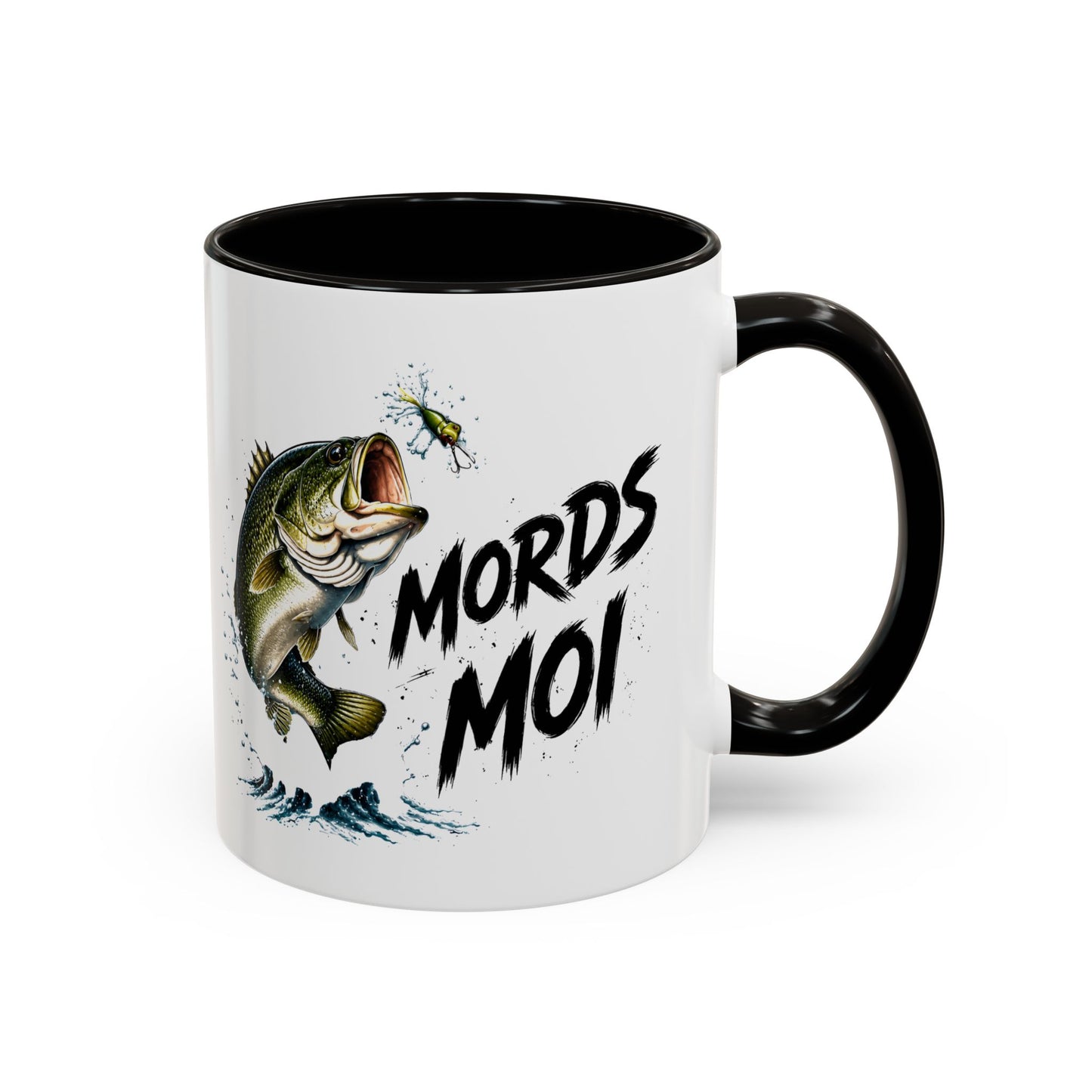 Mug Pêche Humoristique – Tasse Poisson avec Leurre – Cadeau Homme Amateur de Lac, Rivière et Plein Air – 325 ml Noir Bleu Rouge