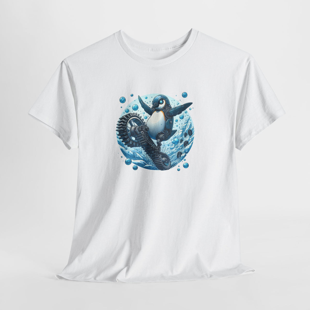 Tee Shirt Pingouin Robot Homme Femme – T-Shirt Manchot Mécanique Futuriste – Design Glace Steampunk