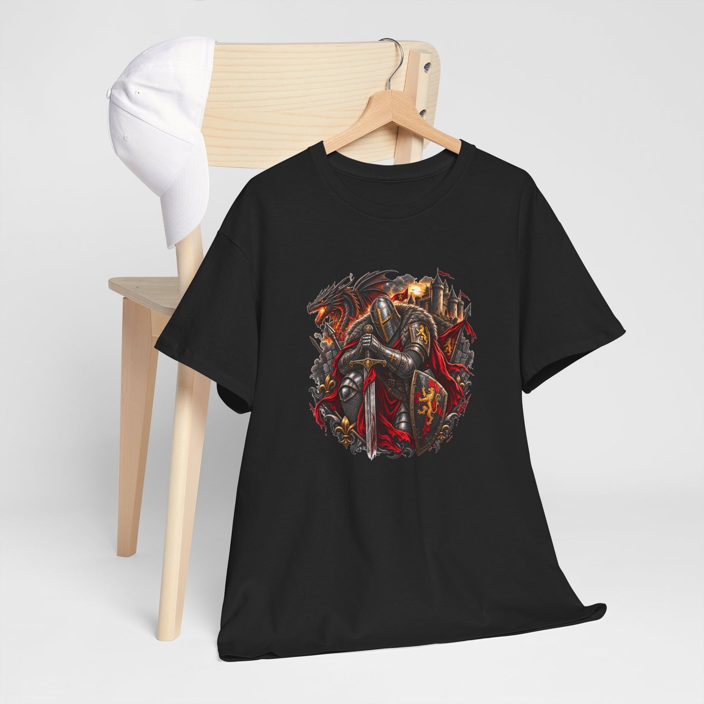 Tee Shirt Chevalier Médiéval Homme et Femme – Dragon Château Épée – T-Shirt Moyen Âge Guerrier Cadeau Original