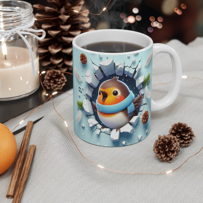 Tasse Rouge-Gorge Hiver Chantant – Mug Céramique 325ml – Cadeau Oiseau Noël Nature Festive