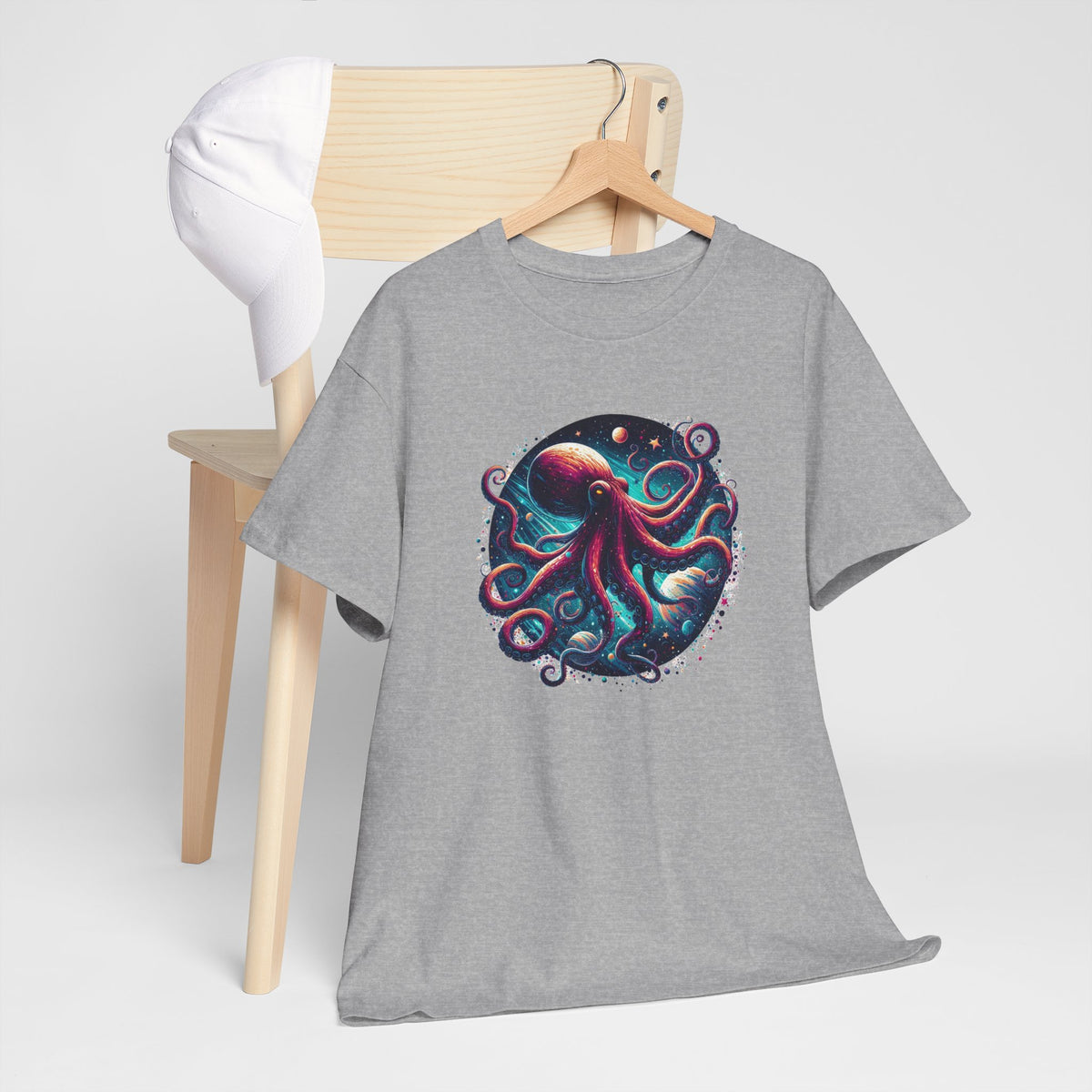 Tee Shirt Pieuvre Cosmique Homme Femme – T-Shirt Poulpe Espace Galaxie Planètes – Animal Marin Fantasy Coloré