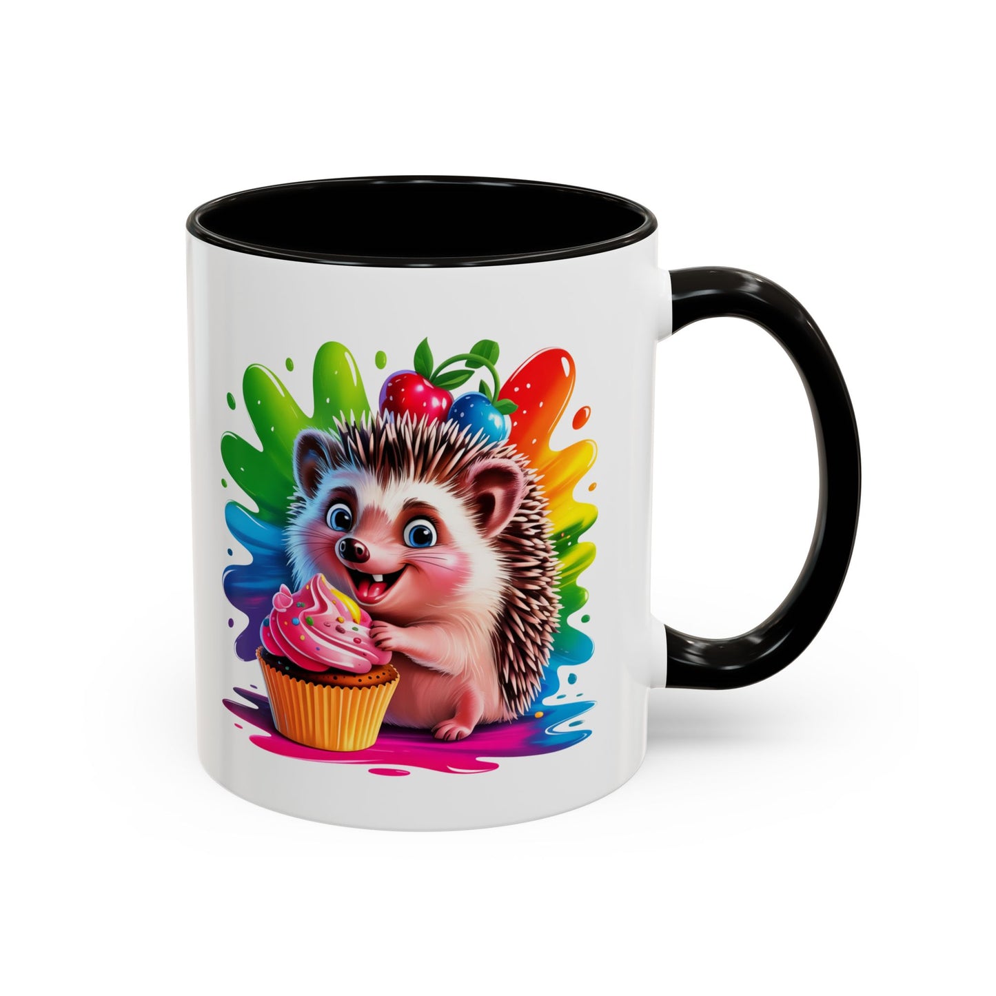 Mug Hérisson Mignon Gourmand – Tasse Animal Cupcake Coloré Kawaii – Cadeau Original Enfant Adulte – Céramique 325ml Noir Bleu Rouge