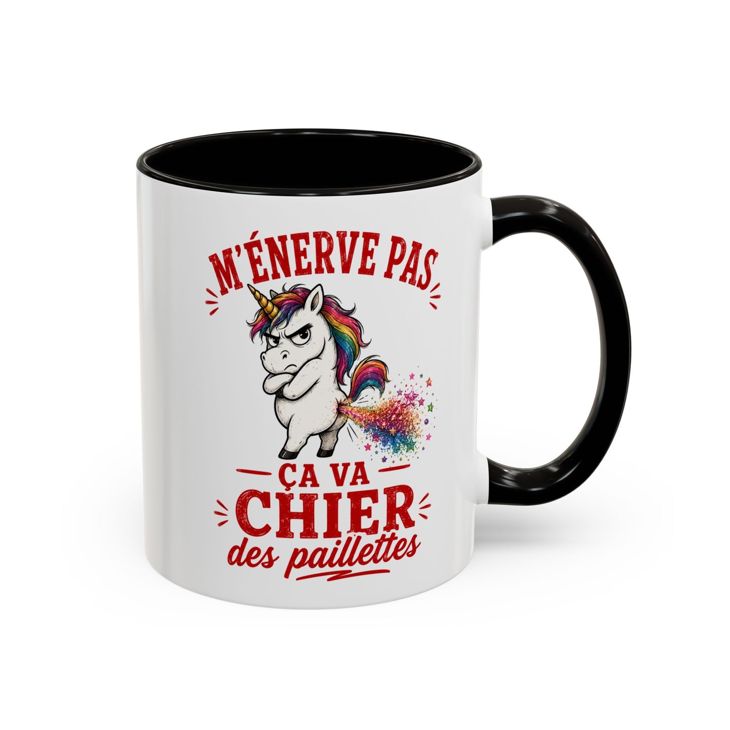 Tasse M’Énerve Pas Ça Va Chier des Paillettes – Mug Licorne Humour – Cadeau Original Homme Femme 325ml
