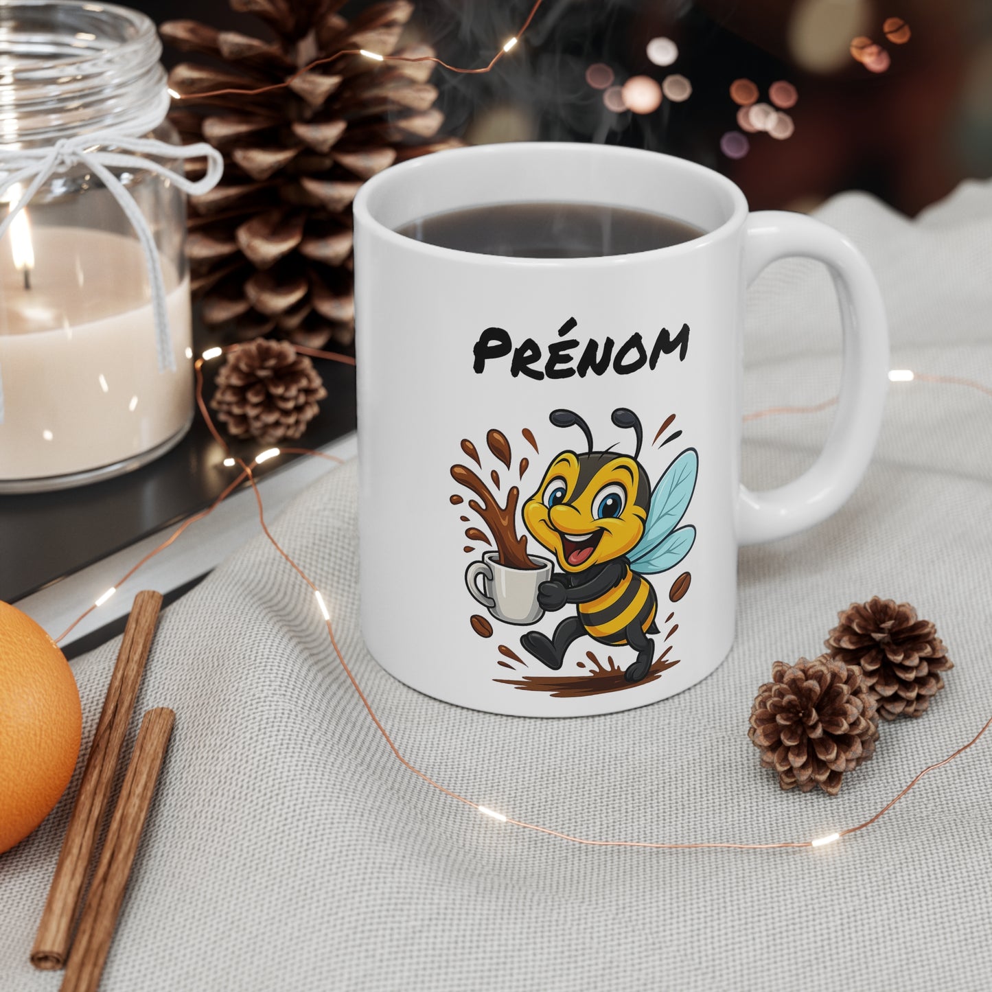 Tasse Personnalisable Abeille Café – Mug Prénom Cartoon – Cadeau Original Amateur de Café 325ml