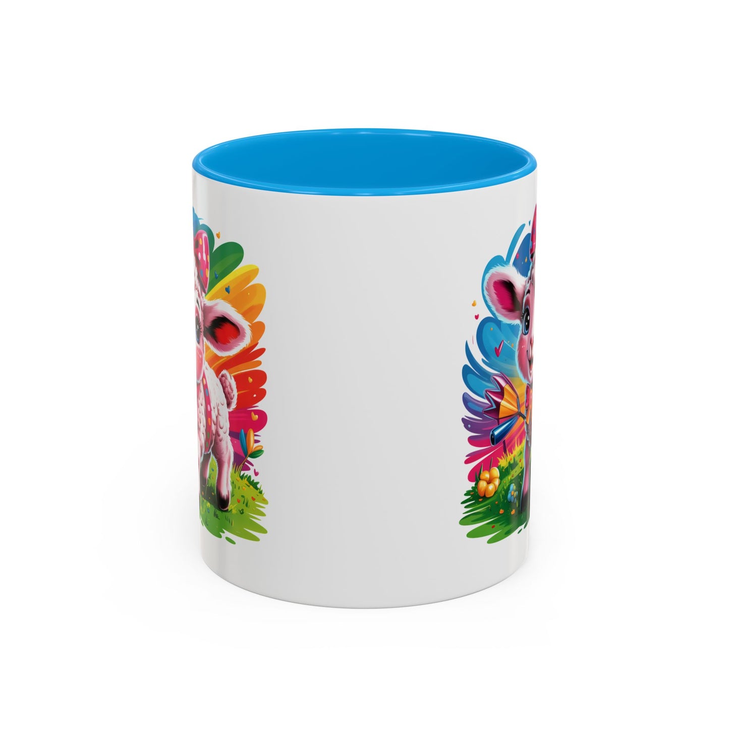 Mug Agneau Mignon Multicolore – Tasse Design Kawaii Animaux et Arc-en-ciel – Cadeau Original 325ml