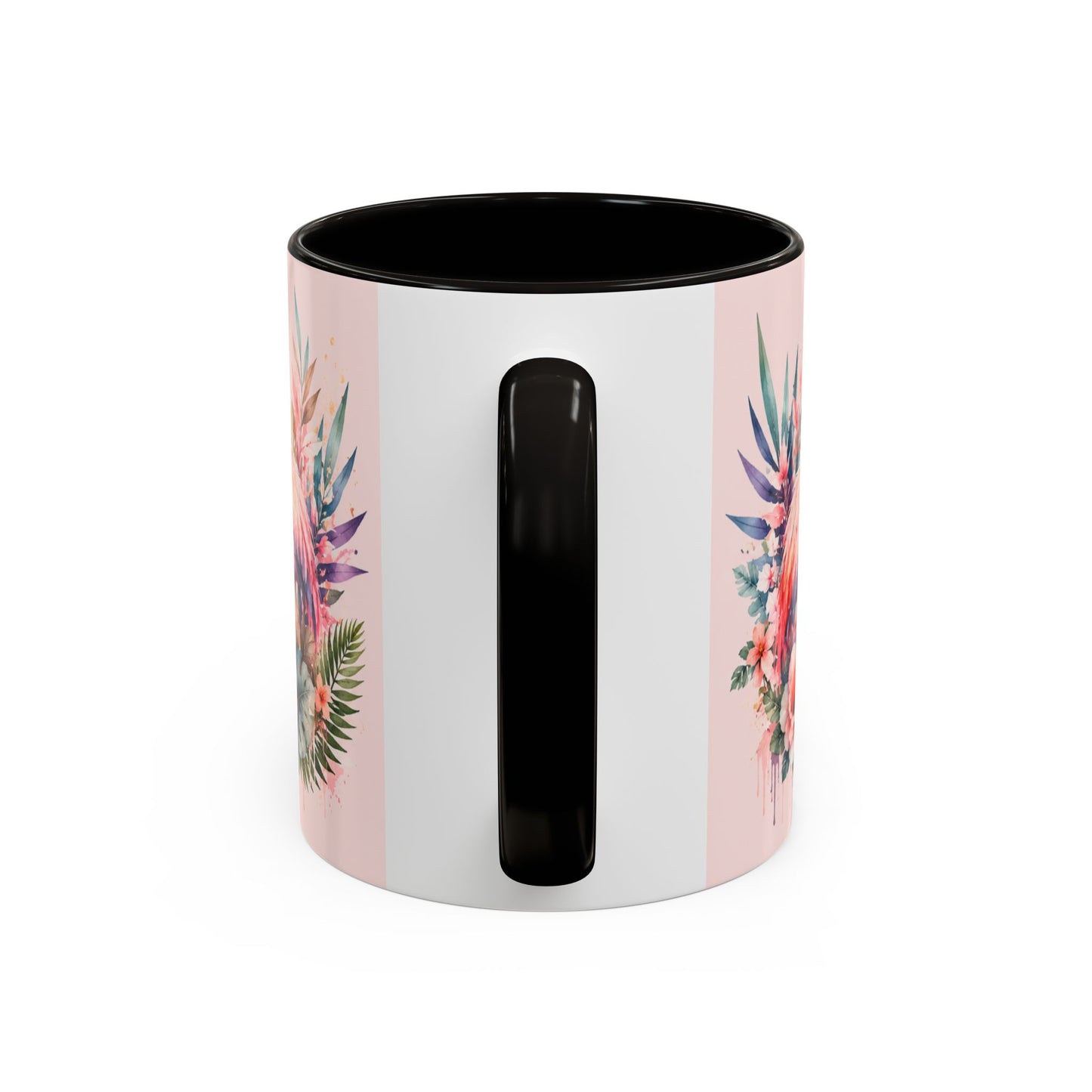 Tasse Flamant Rose Tropical – Mug Floral Aquarelle Rose Pastel – Cadeau Femme Nature 325ml