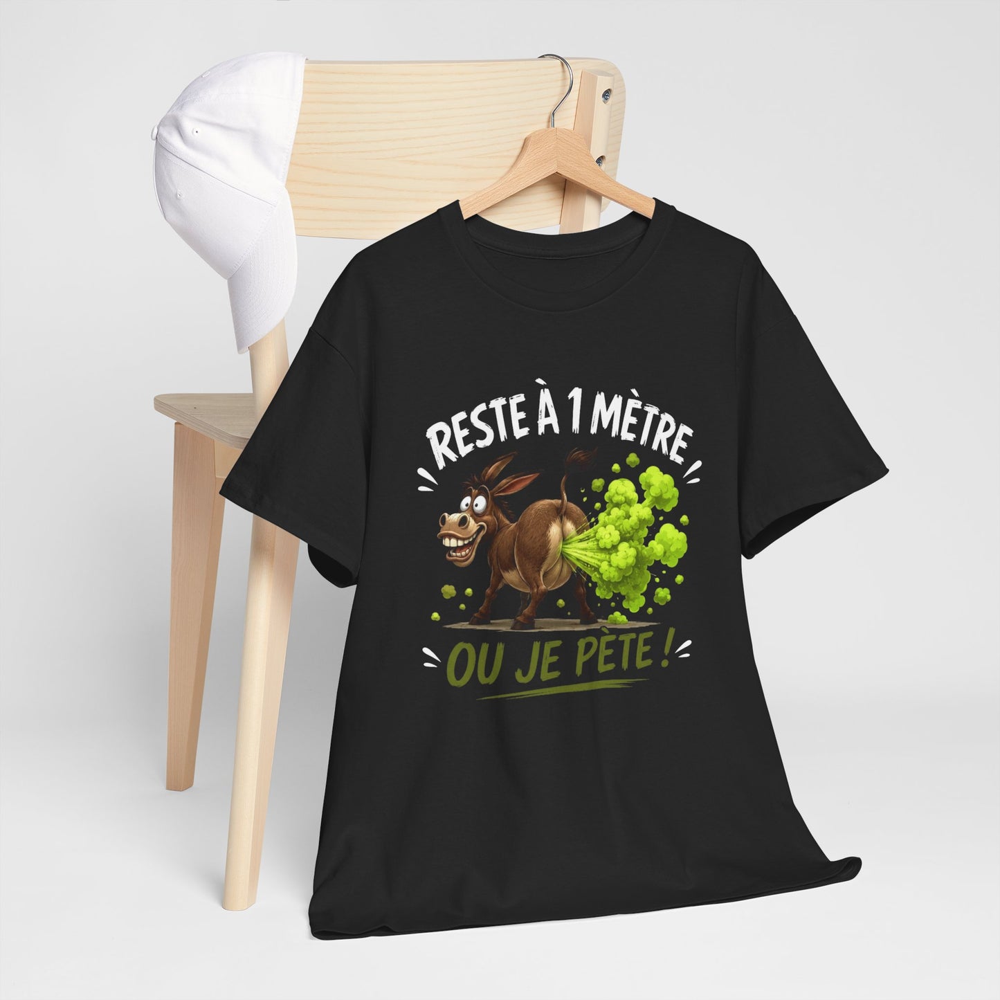 Tee-Shirt Humour Adulte Reste à 1 Mètre ou Je Pète – Âne Cartoon Drôle – Cadeau Homme Femme