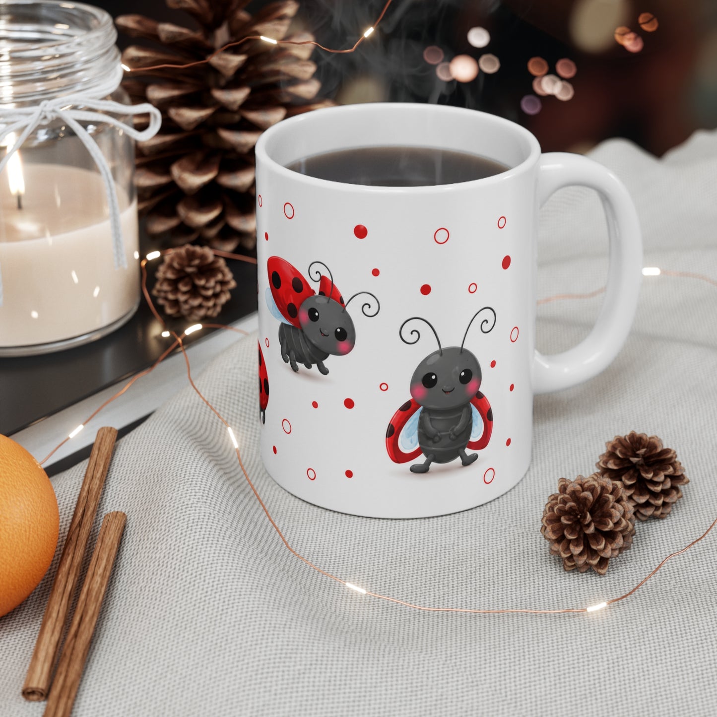 Tasse Coccinelles Kawaii – Mug Insectes Cartoon Adorables – Cadeau Femme Enfant 325ml
