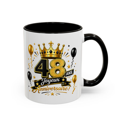 Mug Joyeux 48 Ans – Tasse Anniversaire 48 Ans – Cadeau Original pour Femme Homme – Idée Cadeau 48e Anniversaire Noir Bleu Rouge