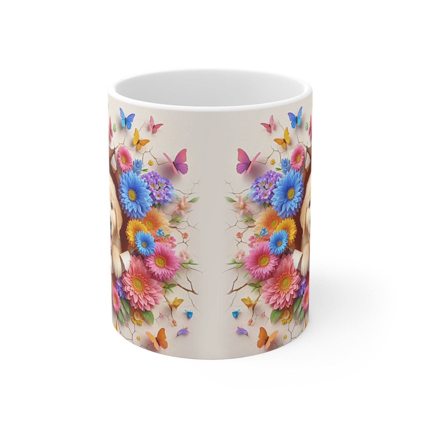 Tasse Céramique Golden Retriever et Fleurs – Mug Chien Mignon Papillons – Cadeau Animaux Bohème 325ml