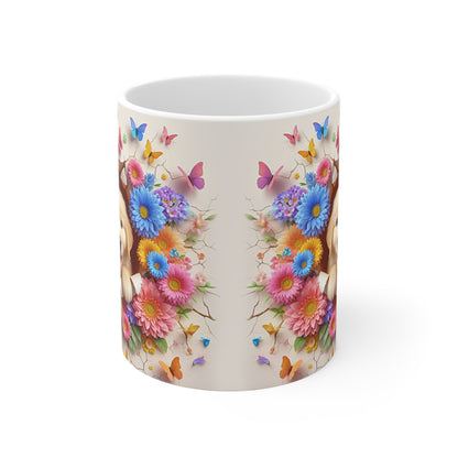 Tasse Céramique Golden Retriever et Fleurs – Mug Chien Mignon Papillons – Cadeau Animaux Bohème 325ml