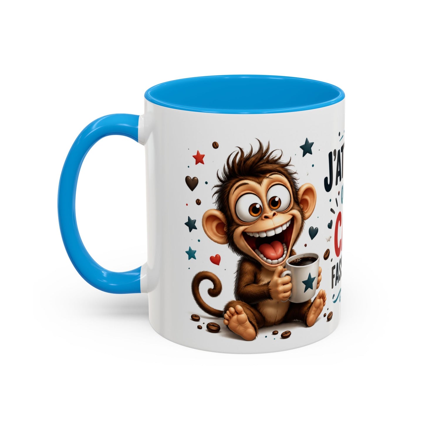 Tasse J’Attends Que Le Café Fasse Effet – Mug Humour Café Singe Drôle – Cadeau Original Homme Femme 325ml