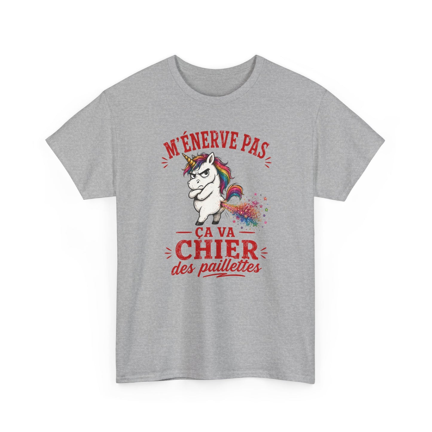 Tee-Shirt M'Énerve Pas Ça Va Chier des Paillettes – Licorne Humour Drôle – Cadeau Homme Femme