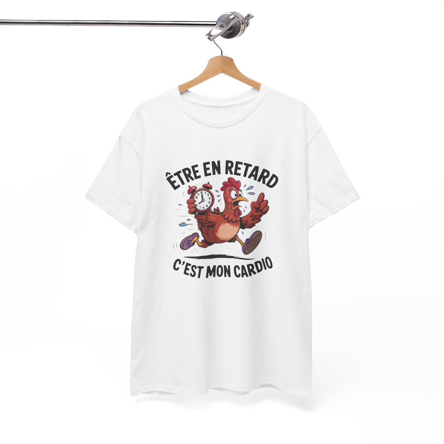 Tee Shirt Humour Être en retard c’est mon cardio – Blague retard travail – Cadeau drôle Blanc Gris Noir