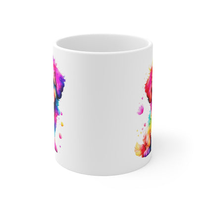 Mug Chiot Coloré 325ml – Tasse Céramique Chien Arc-en-Ciel Style Aquarelle – Cadeau Original Animal Mignon