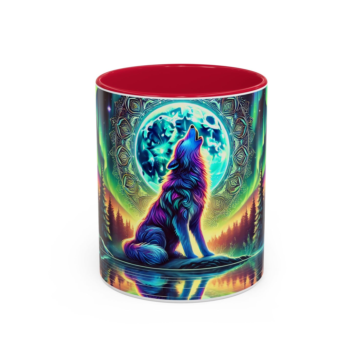 Mug Loup Mystique Aurore Boréale – Tasse Loup Hurlant Pleine Lune – Cadeau Fantaisie Nature 325ml