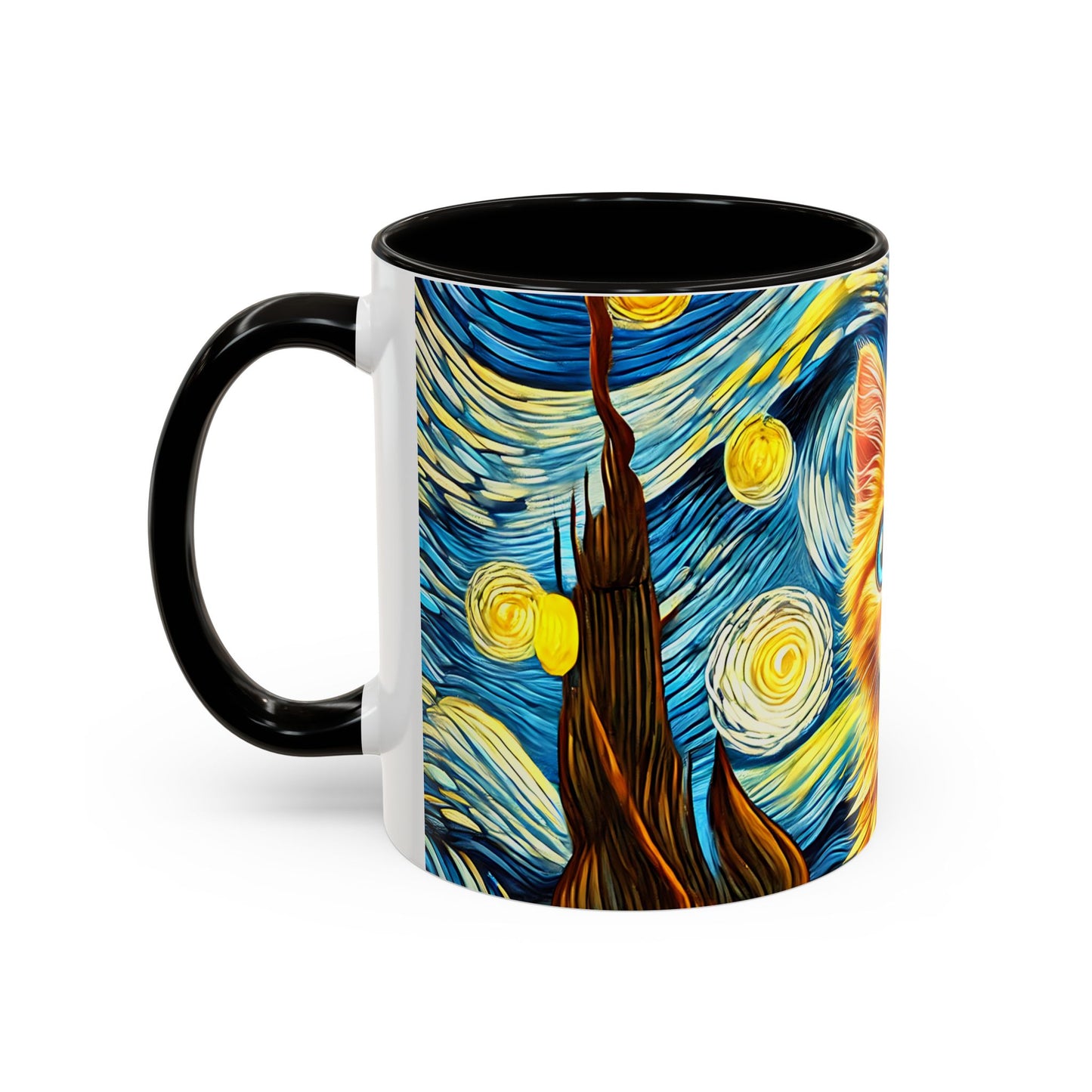 Mug Chaton Style Van Gogh – Tasse Artistique Nuit Étoilée avec Chat Orange aux Yeux Bleus – Cadeau Amoureux des Chats 325ml